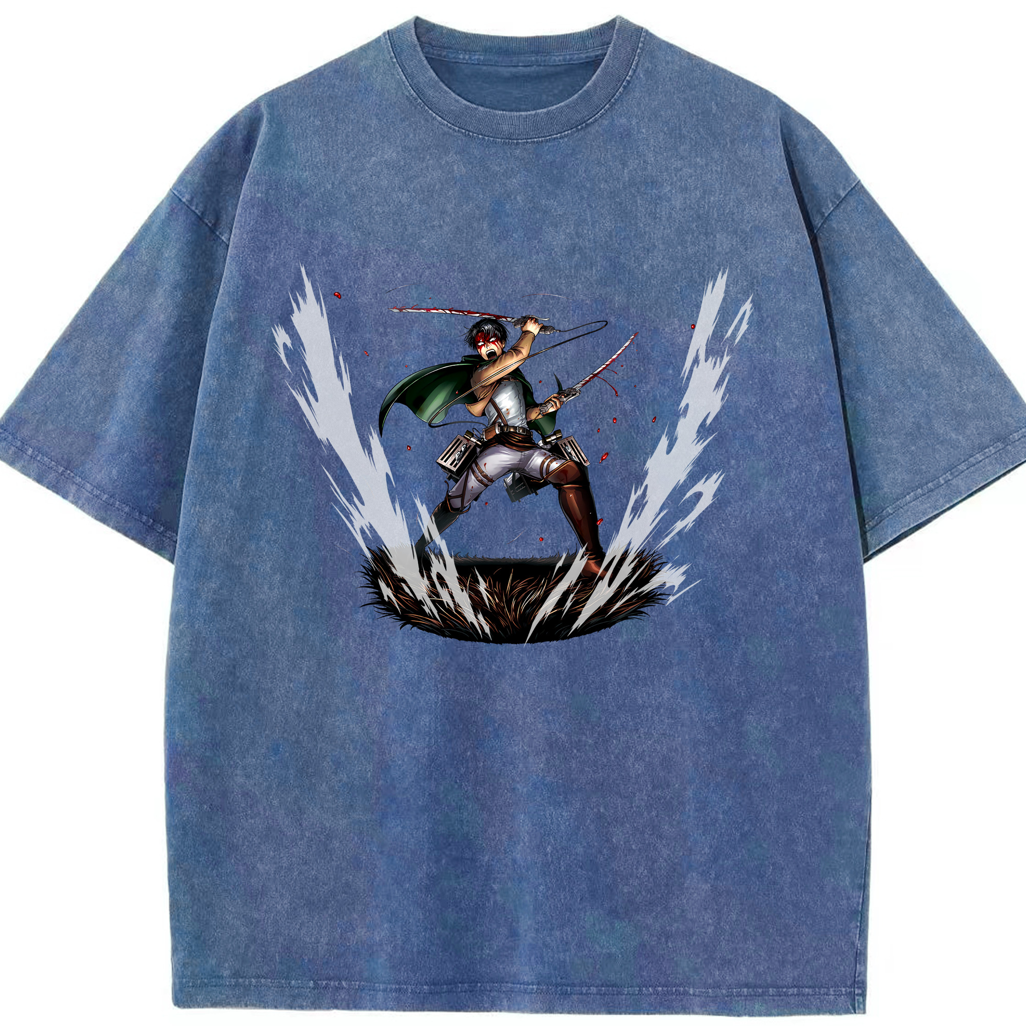 （画像用） 進撃の巨人 リヴァイ·アッカーマン Attack on Titan Levi Ackerman 綿100% ヴィンテージ風 半袖Tシャツ（フロントプリント）