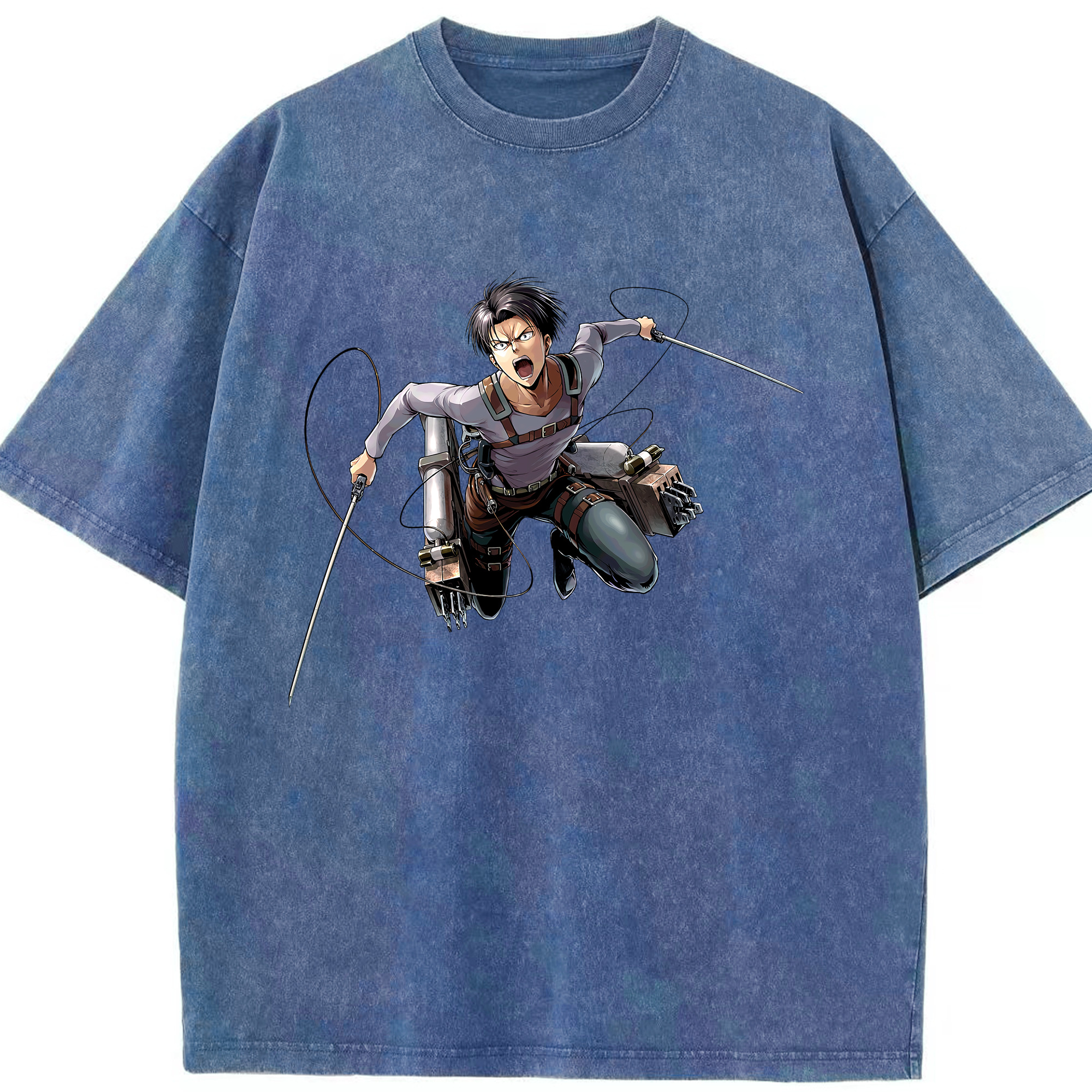（画像用） 進撃の巨人 リヴァイ·アッカーマン Attack on Titan Levi Ackerman 綿100% ヴィンテージ風 半袖Tシャツ（フロントプリント）