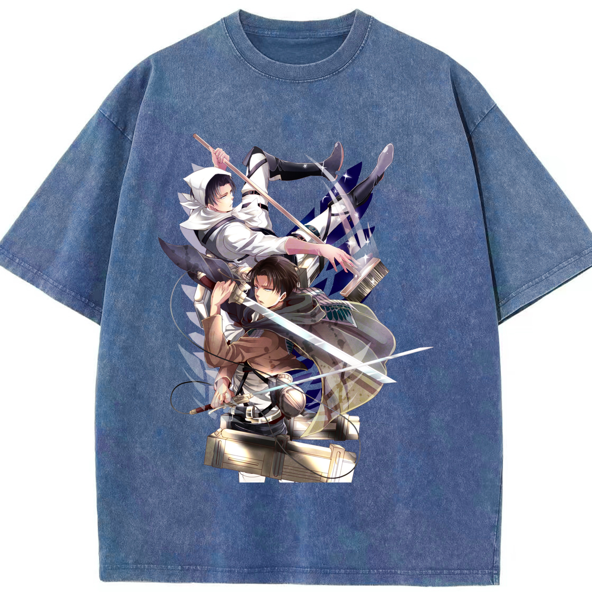 （画像用） 進撃の巨人 リヴァイ·アッカーマン Attack on Titan Levi Ackerman 綿100% ヴィンテージ風 半袖Tシャツ（フロントプリント）