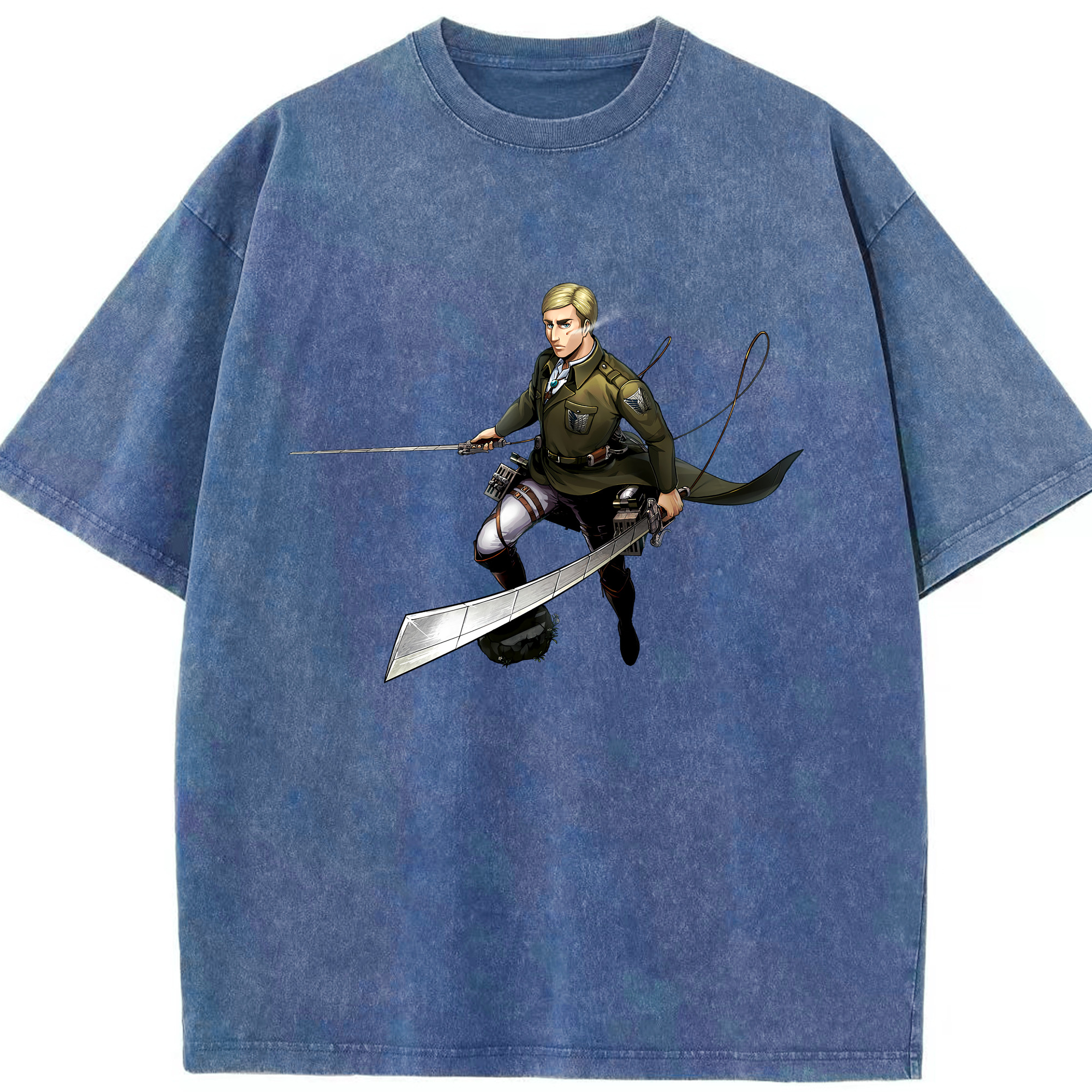（画像用） 進撃の巨人 エルヴィン・スミス Attack on Titan Erwin Smith 綿100% ヴィンテージ風 半袖Tシャツ（フロントプリント）