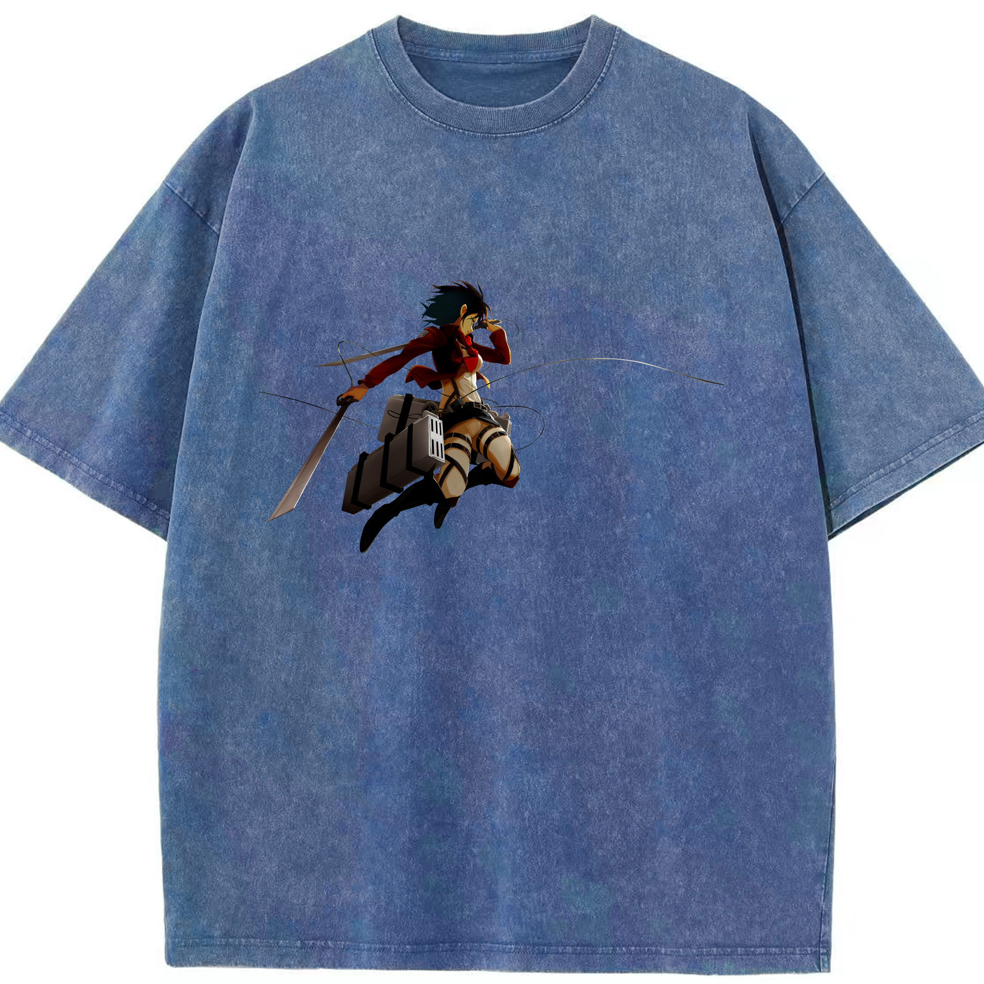 （画像用） 進撃の巨人 ミカサ·アッカーマン Attack on Titan Mikasa Ackerman 綿100% ヴィンテージ風 半袖Tシャツ（フロントプリント）