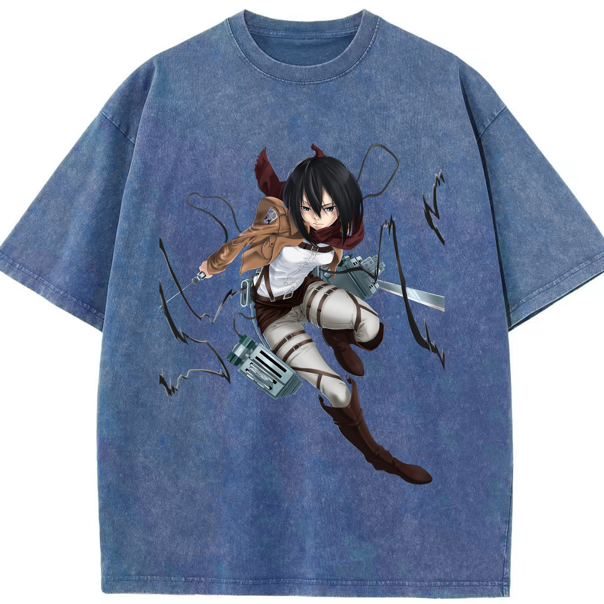 （画像用） 進撃の巨人 ミカサ·アッカーマン Attack on Titan Mikasa Ackerman 綿100% ヴィンテージ風 半袖Tシャツ（フロントプリント）