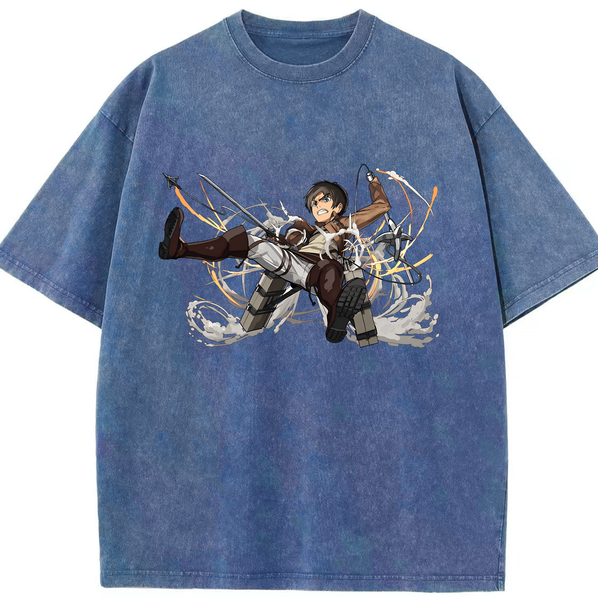 （画像用） 進撃の巨人 エレン･イェーガー Attack on Titan Eren Jäger 綿100% ヴィンテージ風 半袖Tシャツ（フロントプリント）