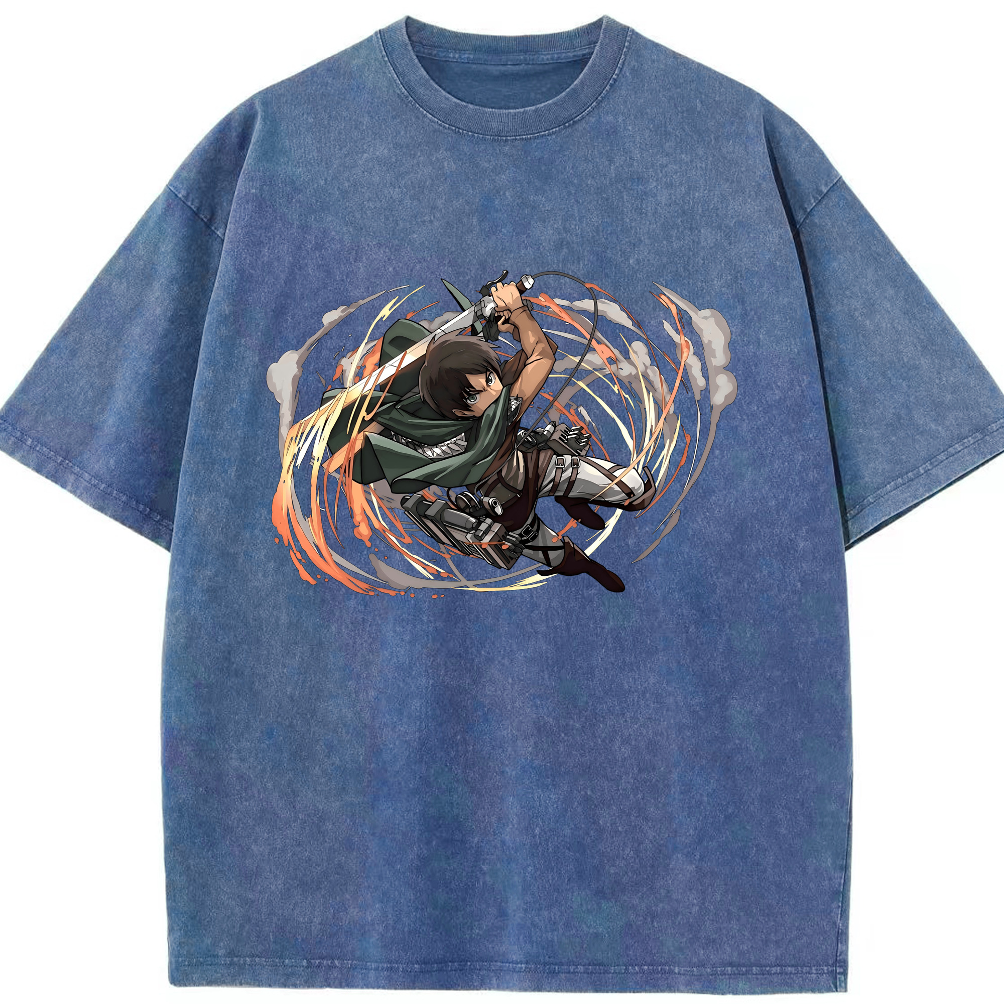 （画像用） 進撃の巨人 エレン･イェーガー Attack on Titan Eren Jäger 綿100% ヴィンテージ風 半袖Tシャツ（フロントプリント）