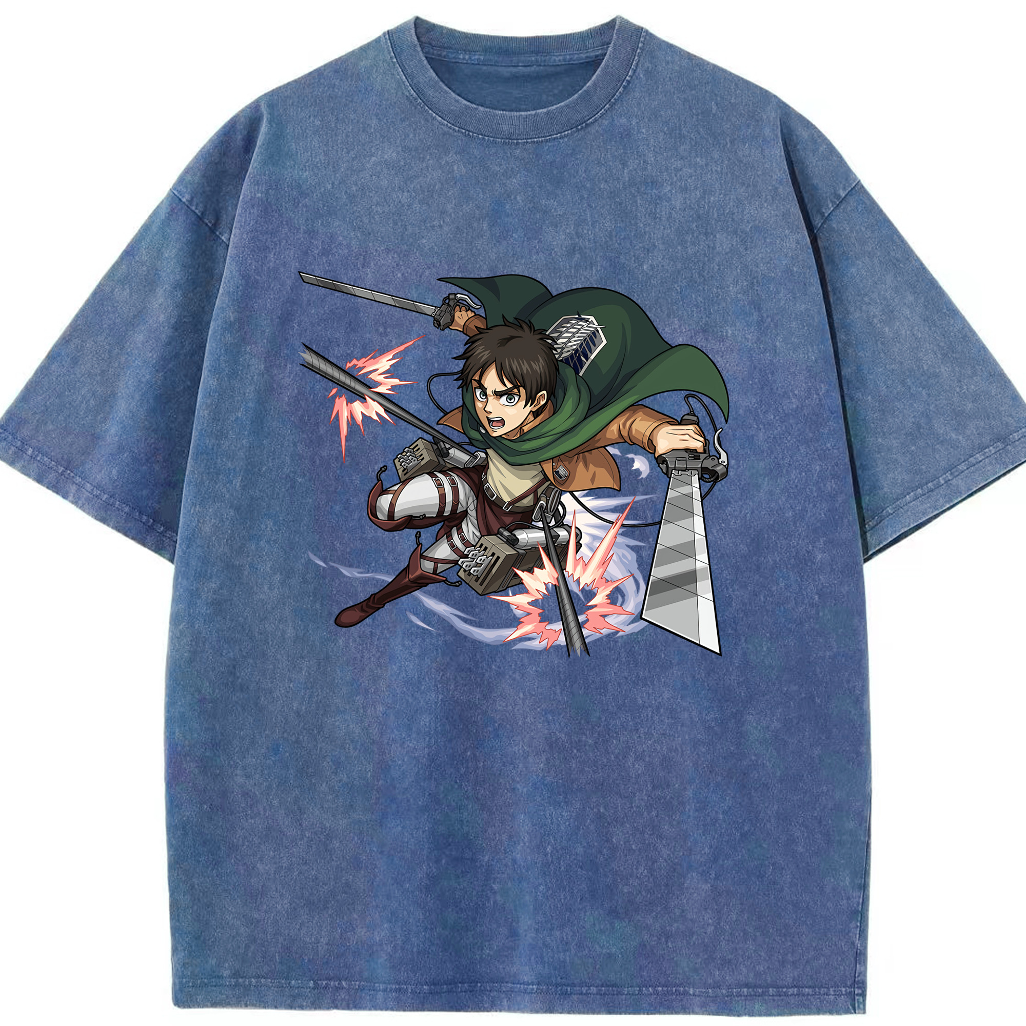 （画像用） 進撃の巨人 エレン･イェーガー Attack on Titan Eren Jäger 綿100% ヴィンテージ風 半袖Tシャツ（フロントプリント）