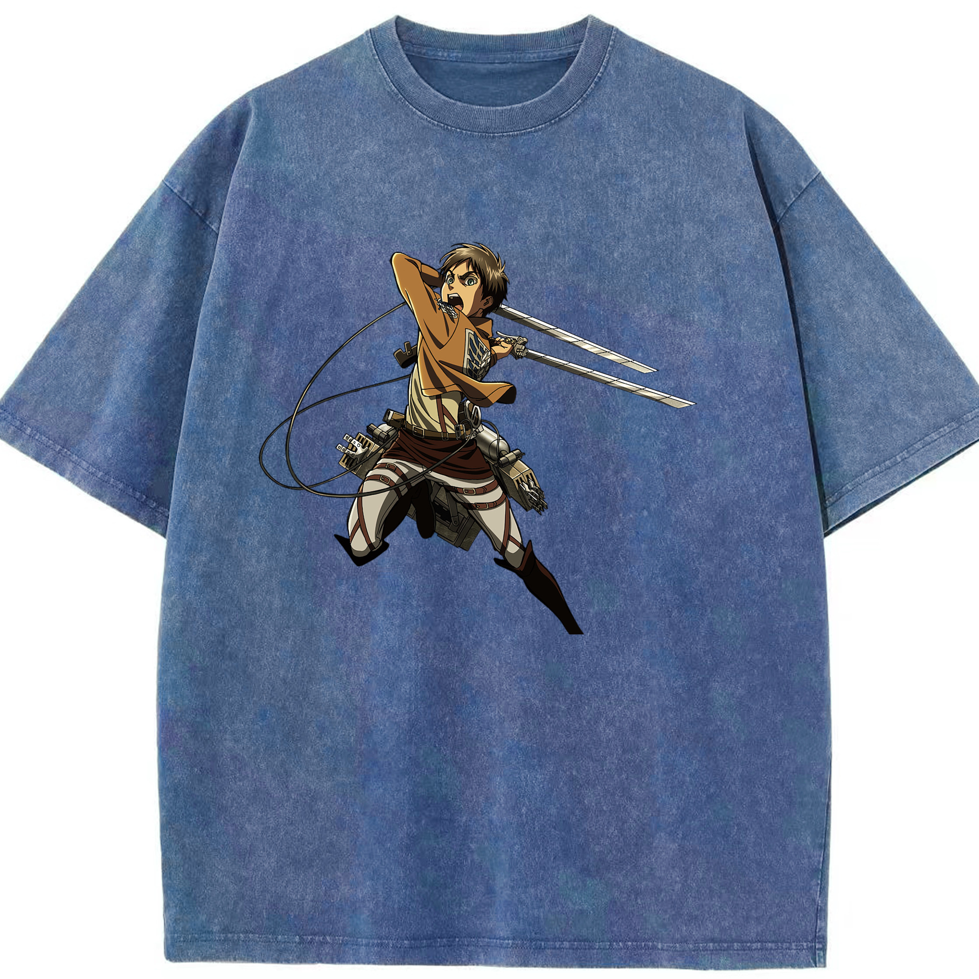 （画像用） 進撃の巨人 エレン･イェーガー Attack on Titan Eren Jäger 綿100% ヴィンテージ風 半袖Tシャツ（フロントプリント）