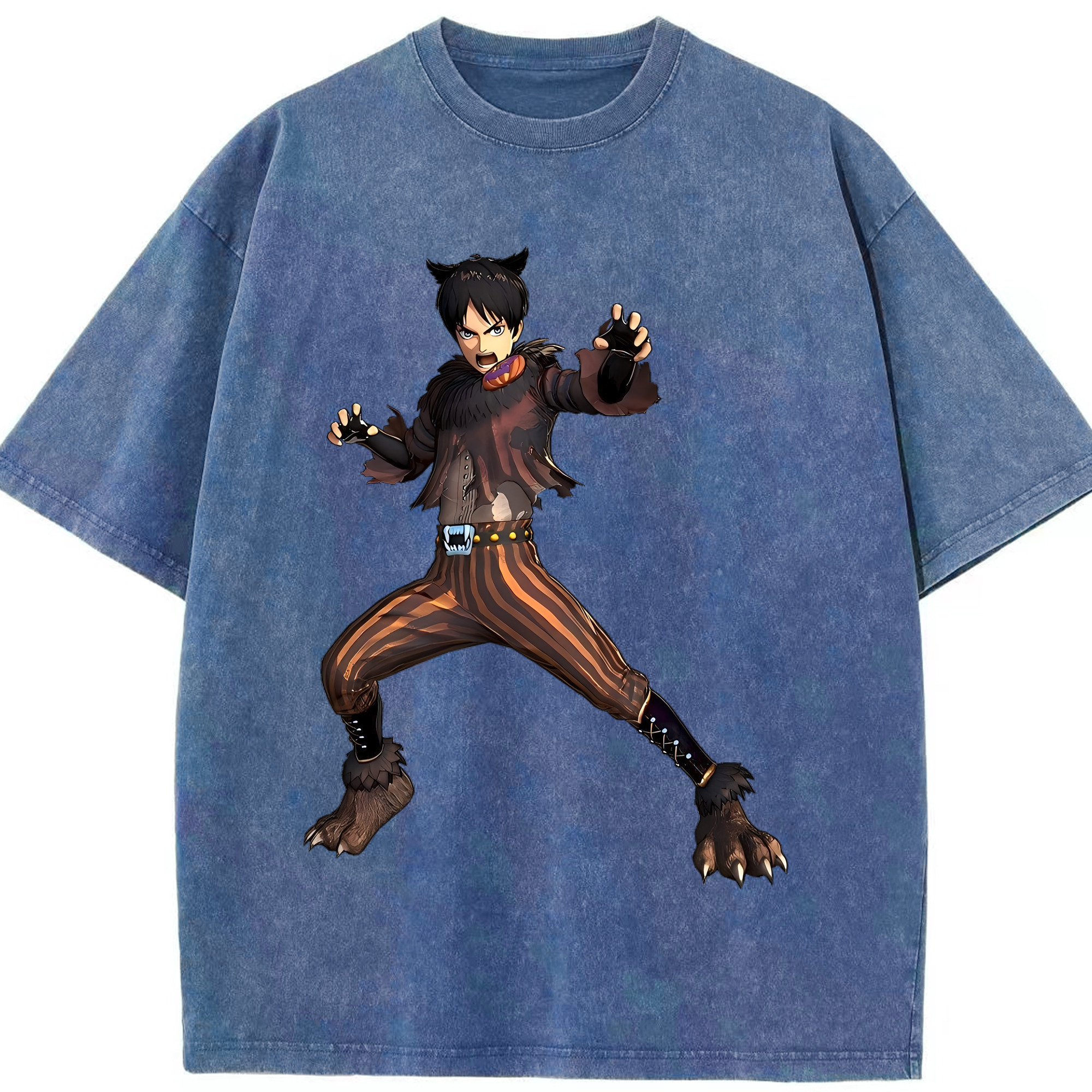 （画像用） 進撃の巨人 エレン･イェーガー Attack on Titan Eren Jäger 綿100% ヴィンテージ風 半袖Tシャツ（フロントプリント）