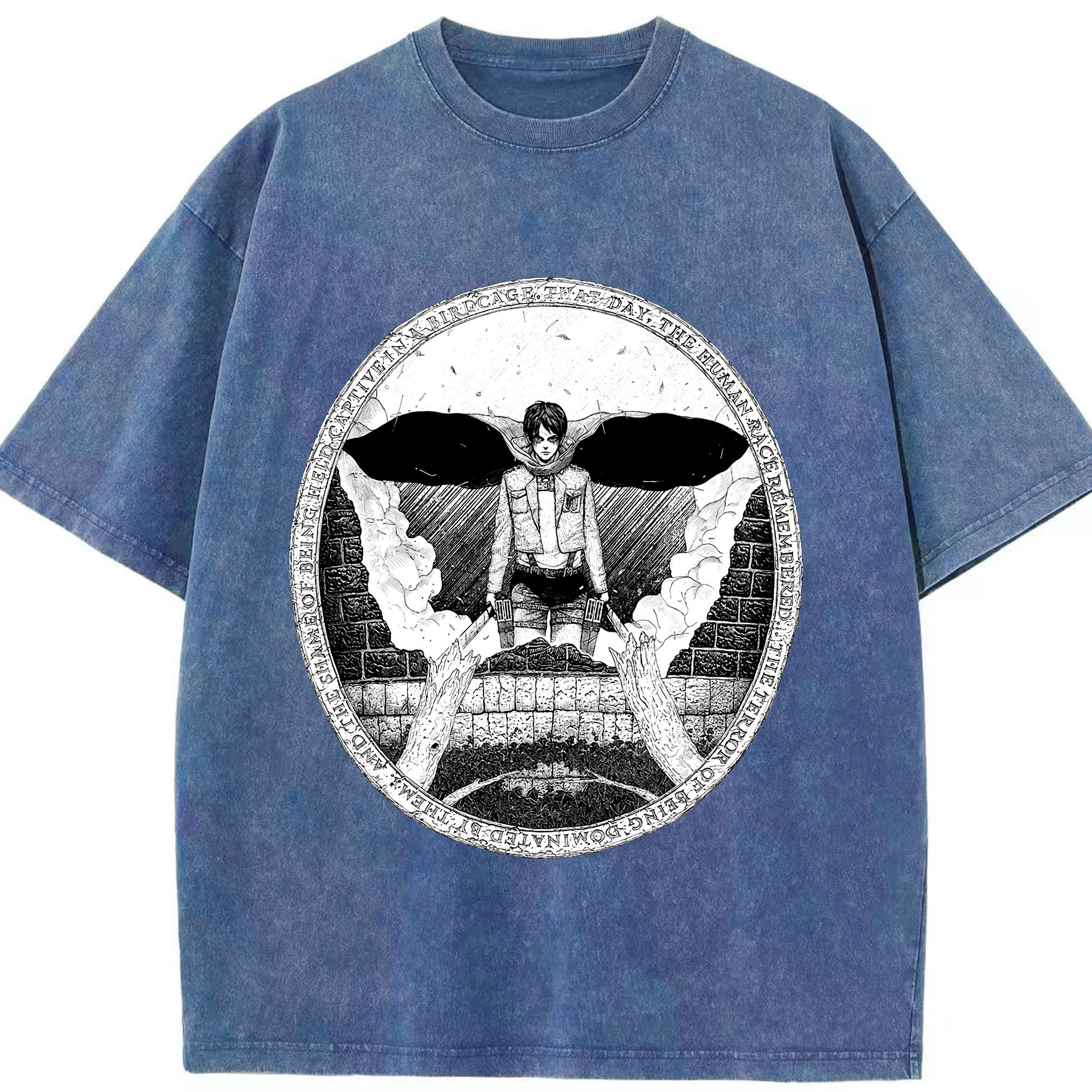（画像用） 進撃の巨人 エレン･イェーガー Attack on Titan Eren Jäger 綿100% ヴィンテージ風 半袖Tシャツ（フロントプリント）