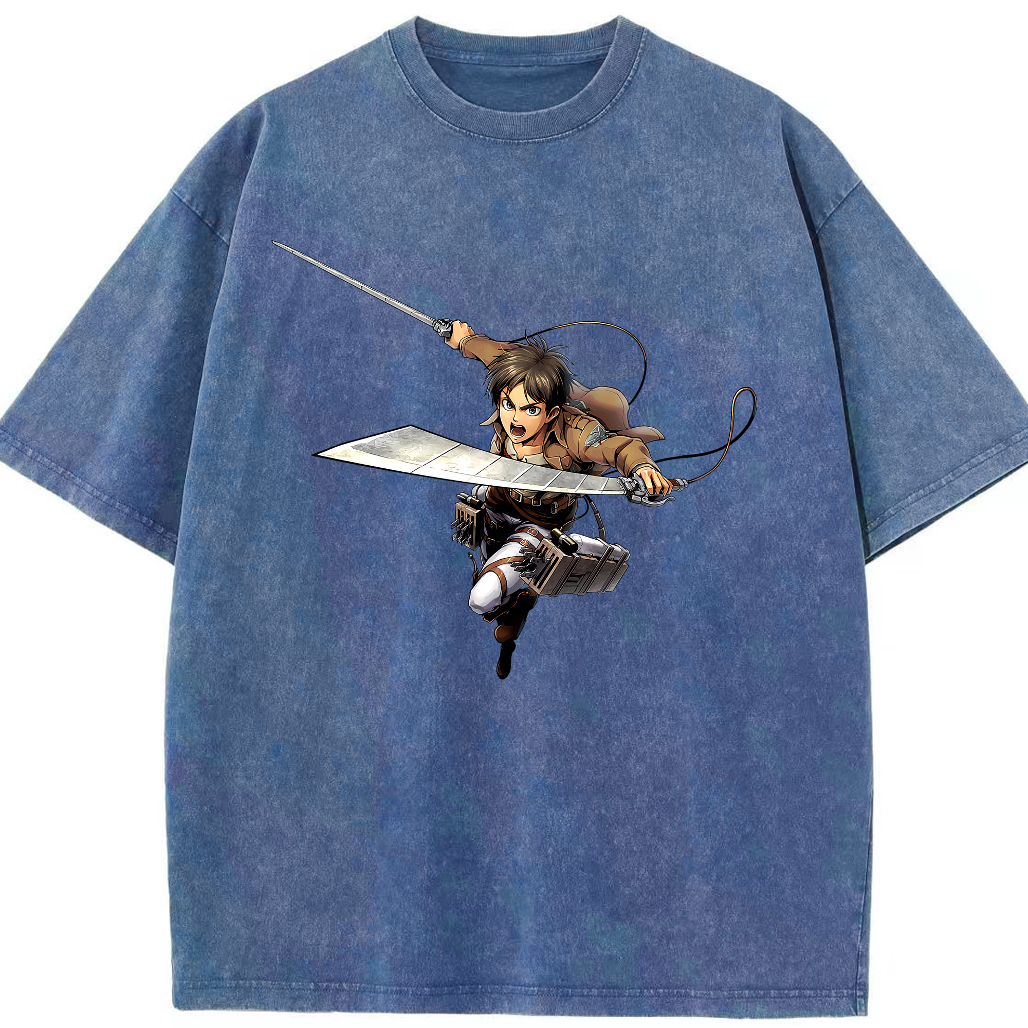 （画像用） 進撃の巨人 エレン･イェーガー Attack on Titan Eren Jäger 綿100% ヴィンテージ風 半袖Tシャツ（フロントプリント）