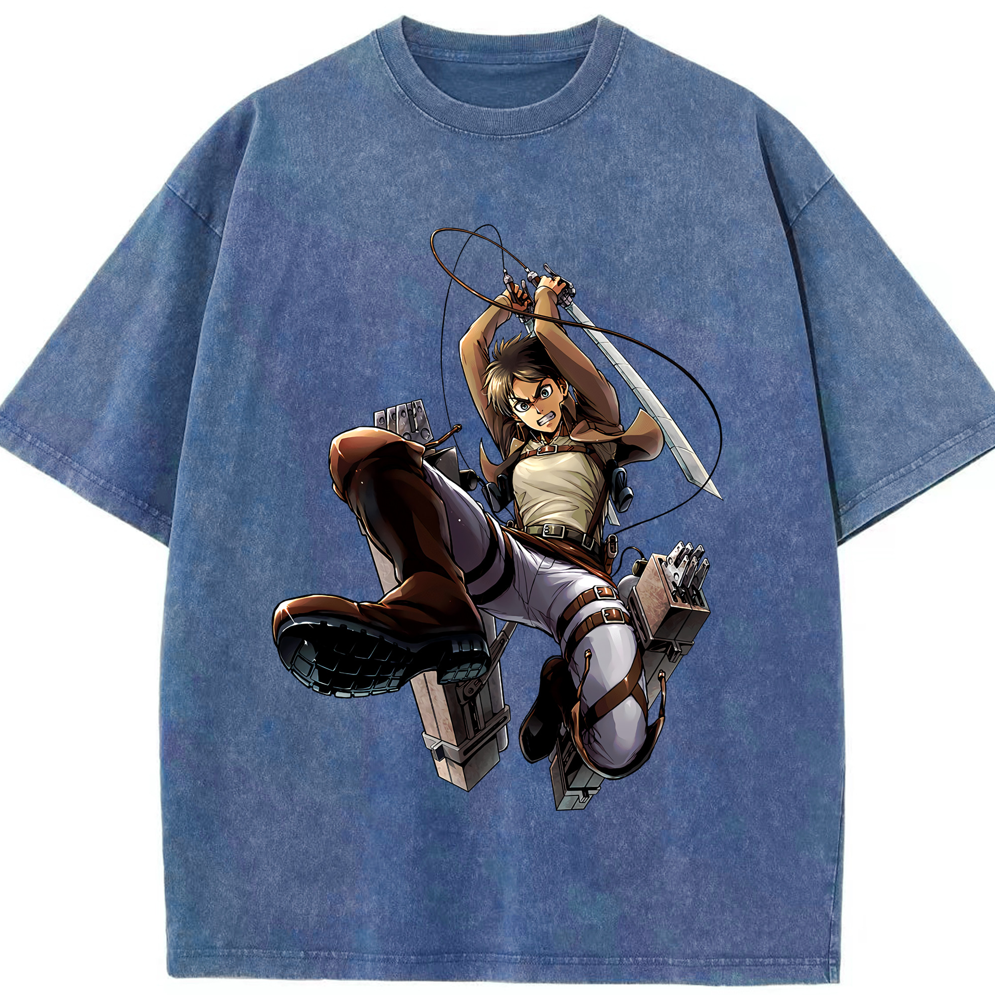 （画像用） 進撃の巨人 エレン･イェーガー Attack on Titan Eren Jäger 綿100% ヴィンテージ風 半袖Tシャツ（フロントプリント）