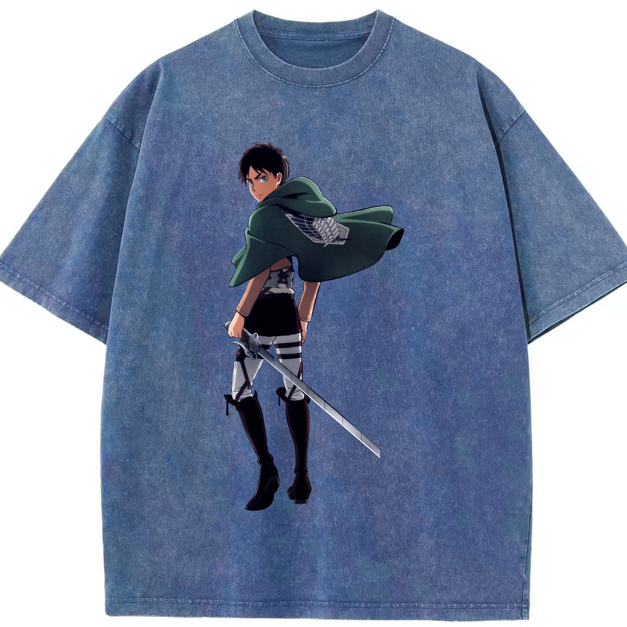 （画像用） 進撃の巨人 エレン･イェーガー Attack on Titan Eren Jäger 綿100% ヴィンテージ風 半袖Tシャツ（フロントプリント）