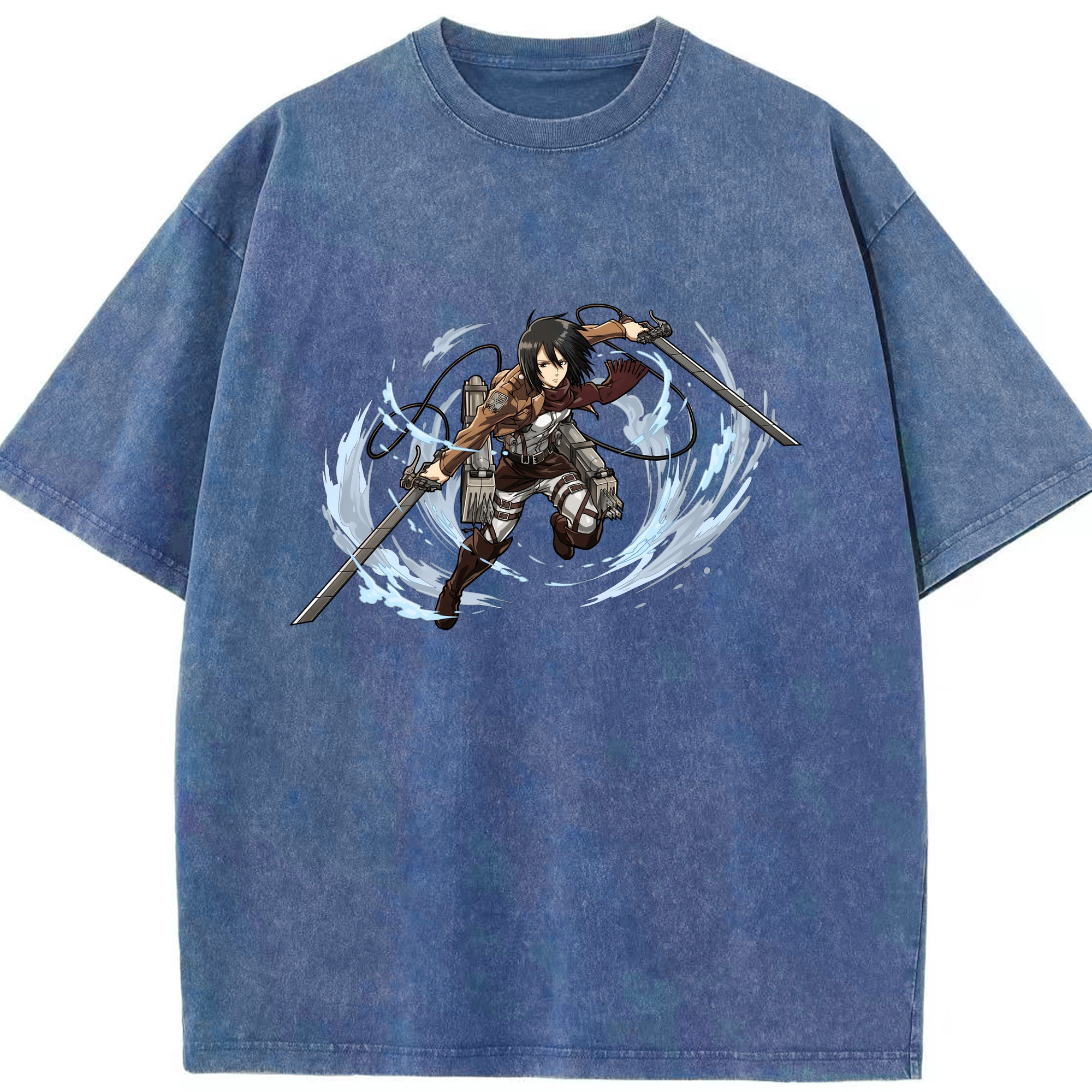 （画像用） 進撃の巨人 ミカサ·アッカーマン Attack on Titan Mikasa Ackerman 綿100% ヴィンテージ風 半袖Tシャツ（フロントプリント）