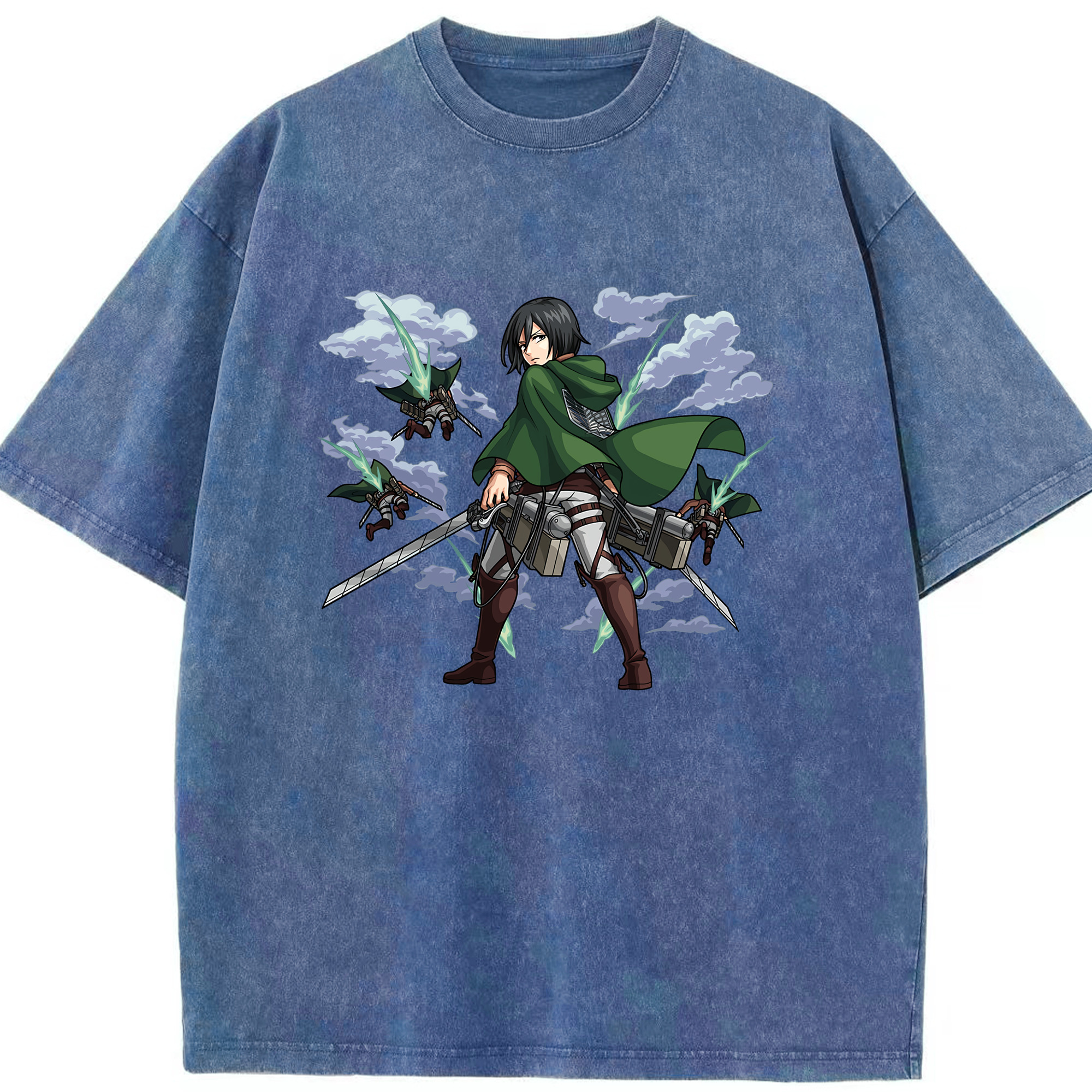 （画像用） 進撃の巨人 ミカサ·アッカーマン Attack on Titan Mikasa Ackerman 綿100% ヴィンテージ風 半袖Tシャツ（フロントプリント）