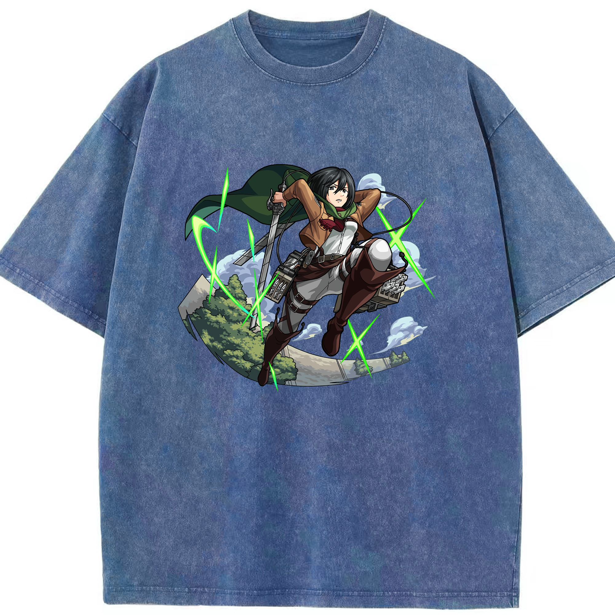 （画像用） 進撃の巨人 ミカサ·アッカーマン Attack on Titan Mikasa Ackerman 綿100% ヴィンテージ風 半袖Tシャツ（フロントプリント）