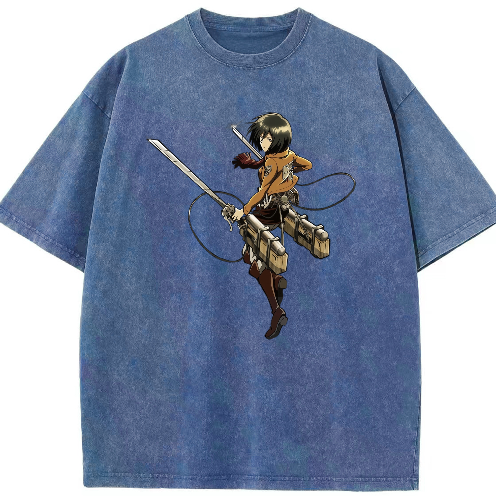 （画像用） 進撃の巨人 ミカサ·アッカーマン Attack on Titan Mikasa Ackerman 綿100% ヴィンテージ風 半袖Tシャツ（フロントプリント）