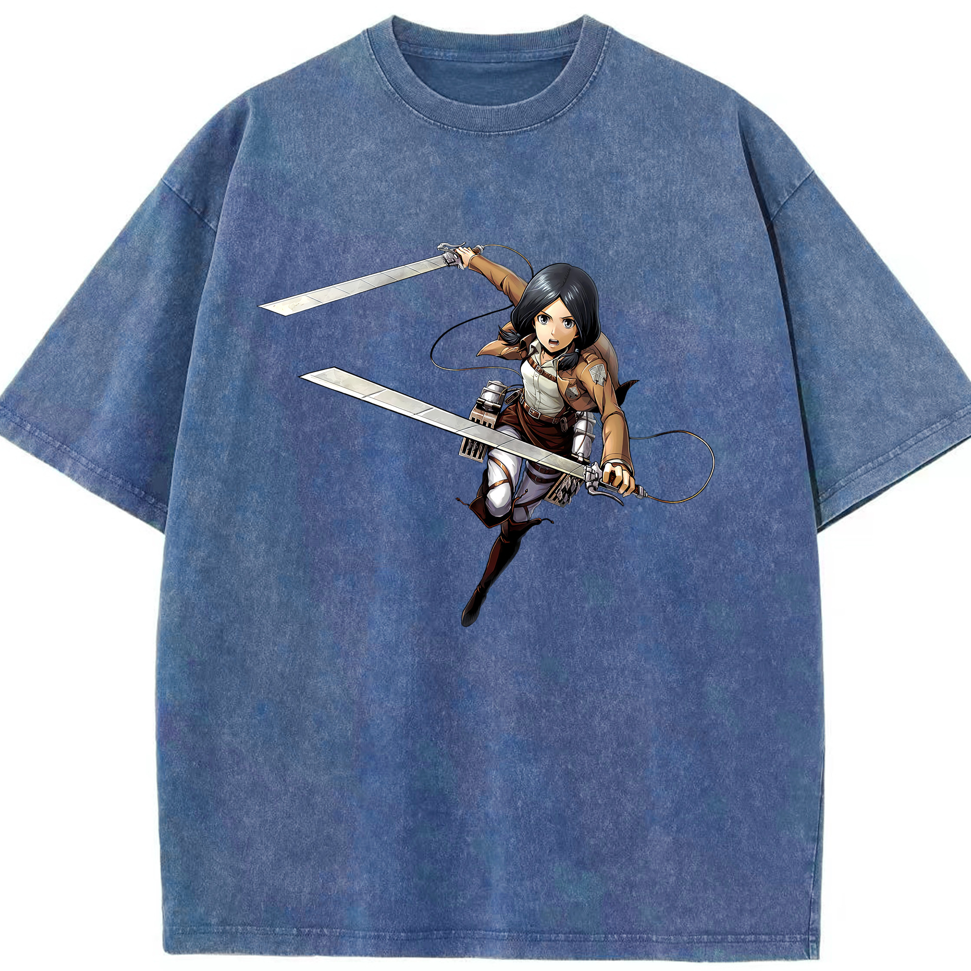 （画像用） 進撃の巨人 ミカサ·アッカーマン Attack on Titan Mikasa Ackerman 綿100% ヴィンテージ風 半袖Tシャツ（フロントプリント）