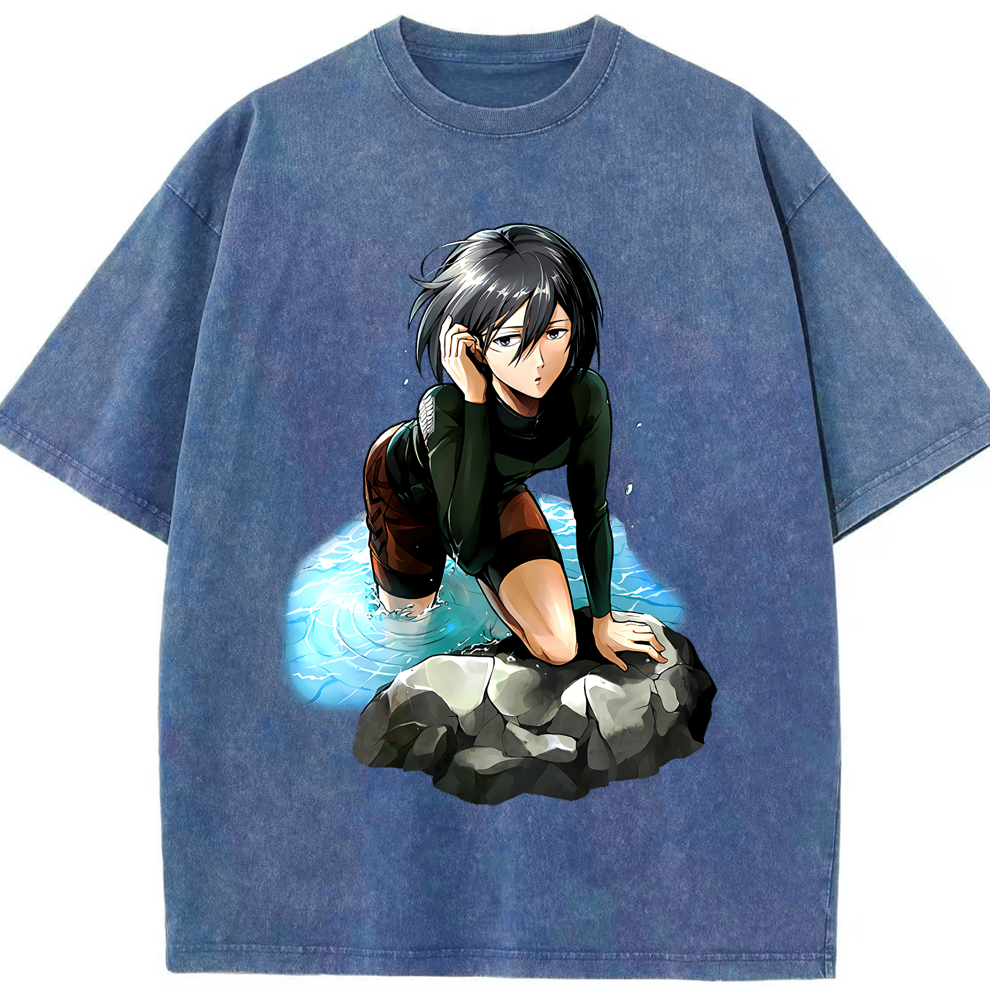 （画像用） 進撃の巨人 ミカサ·アッカーマン Attack on Titan Mikasa Ackerman 綿100% ヴィンテージ風 半袖Tシャツ（フロントプリント）