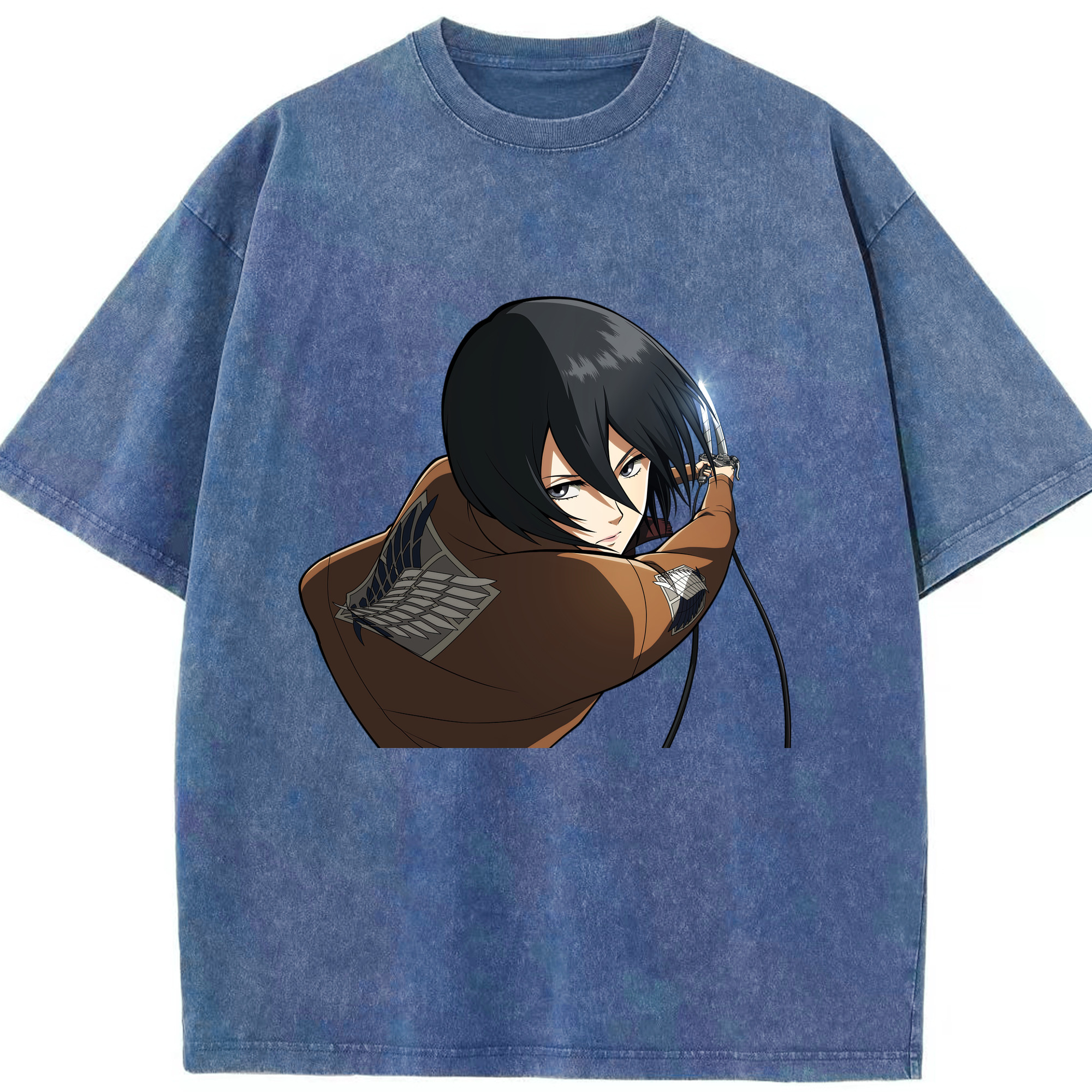 （画像用） 進撃の巨人 ミカサ·アッカーマン Attack on Titan Mikasa Ackerman 綿100% ヴィンテージ風 半袖Tシャツ（フロントプリント）