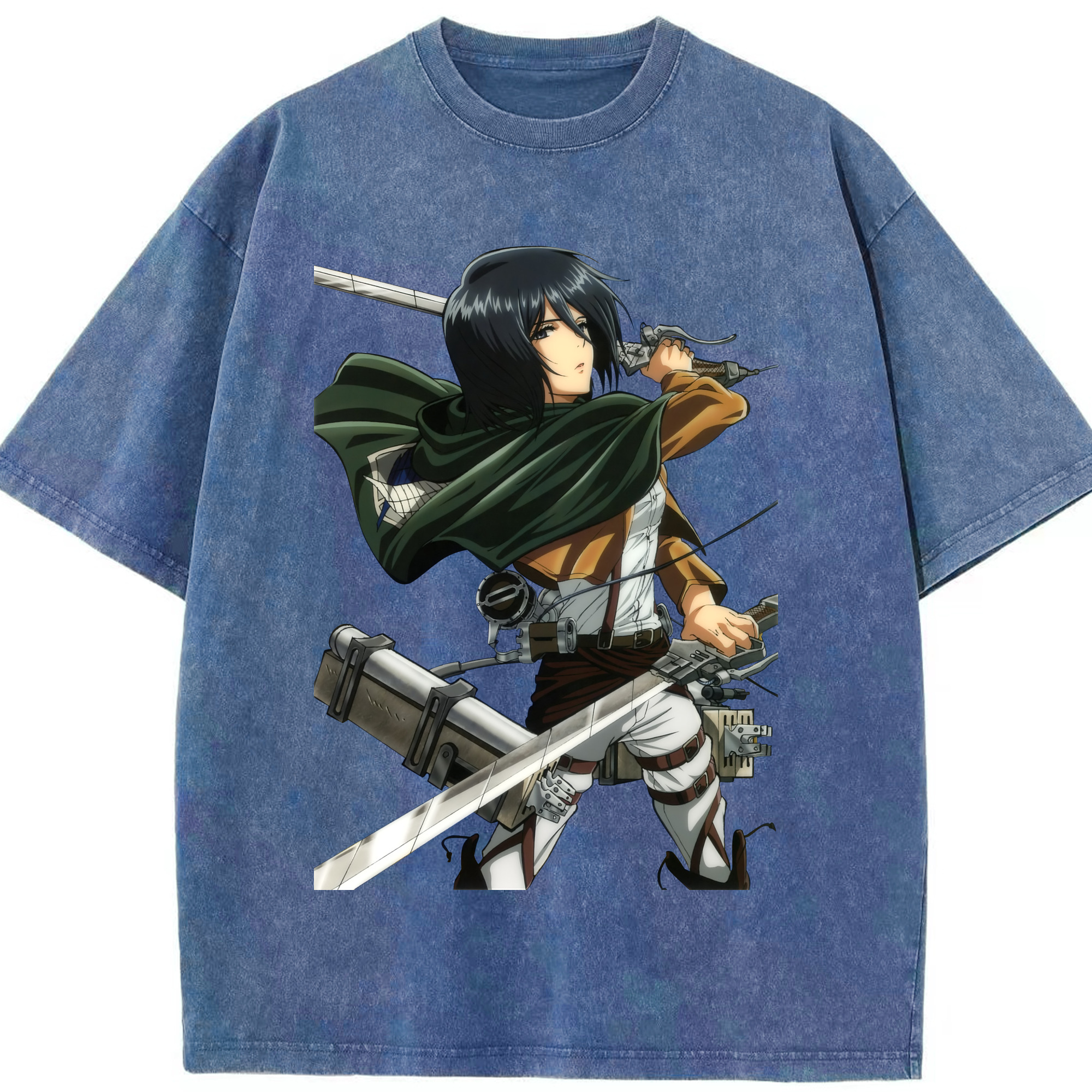 （画像用） 進撃の巨人 ミカサ·アッカーマン Attack on Titan Mikasa Ackerman 綿100% ヴィンテージ風 半袖Tシャツ（フロントプリント）