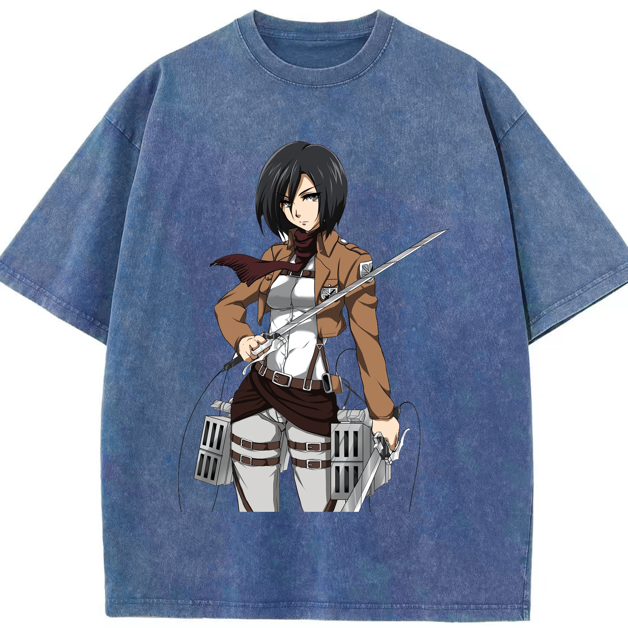 （画像用） 進撃の巨人 ミカサ·アッカーマン Attack on Titan Mikasa Ackerman 綿100% ヴィンテージ風 半袖Tシャツ（フロントプリント）