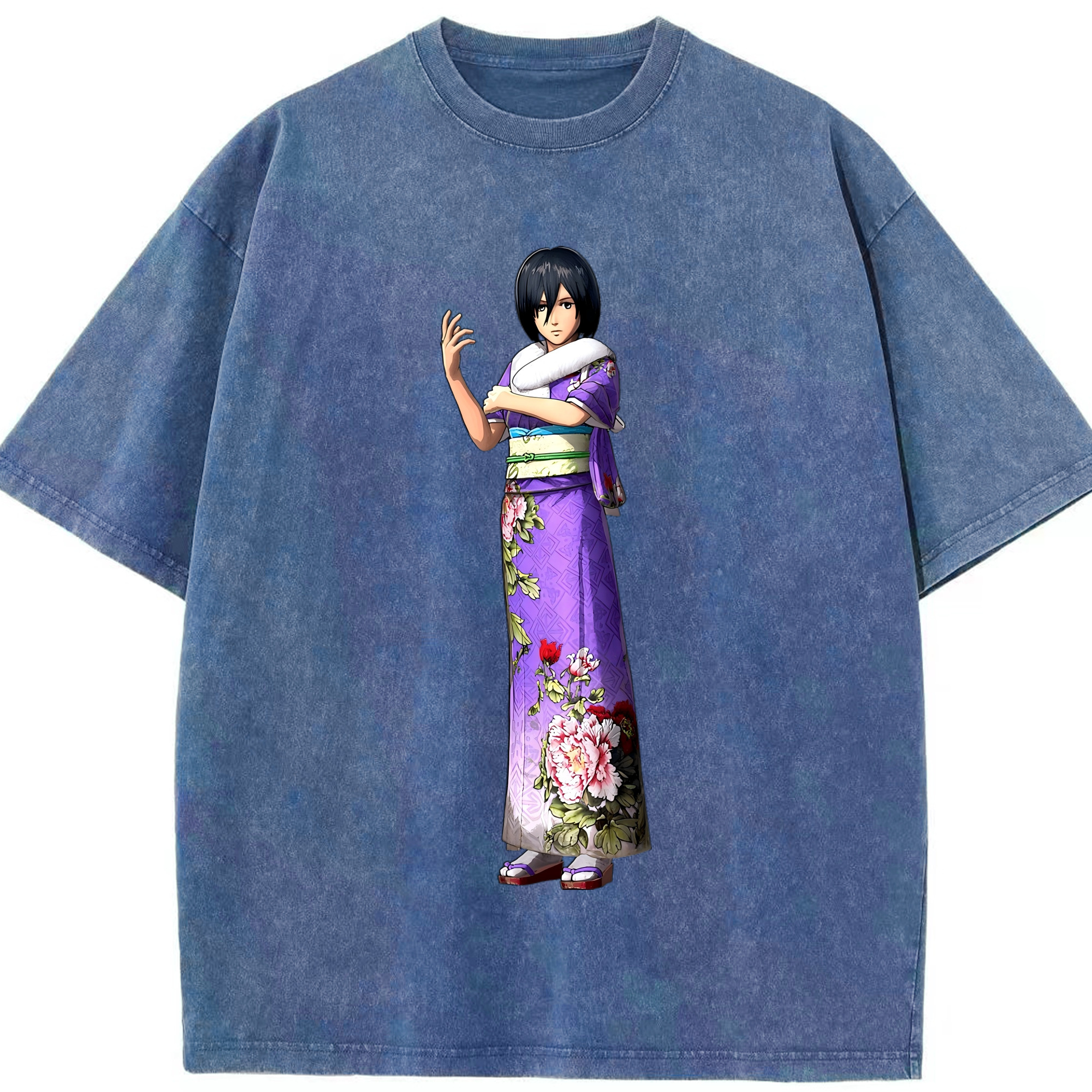 （画像用） 進撃の巨人 ミカサ·アッカーマン Attack on Titan Mikasa Ackerman 綿100% ヴィンテージ風 半袖Tシャツ（フロントプリント）