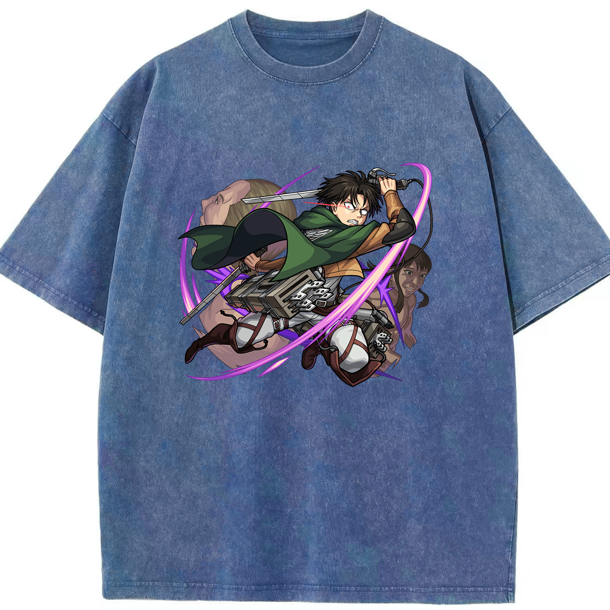 （画像用） 進撃の巨人 リヴァイ·アッカーマン Attack on Titan Levi Ackerman 綿100% ヴィンテージ風 半袖Tシャツ（フロントプリント）
