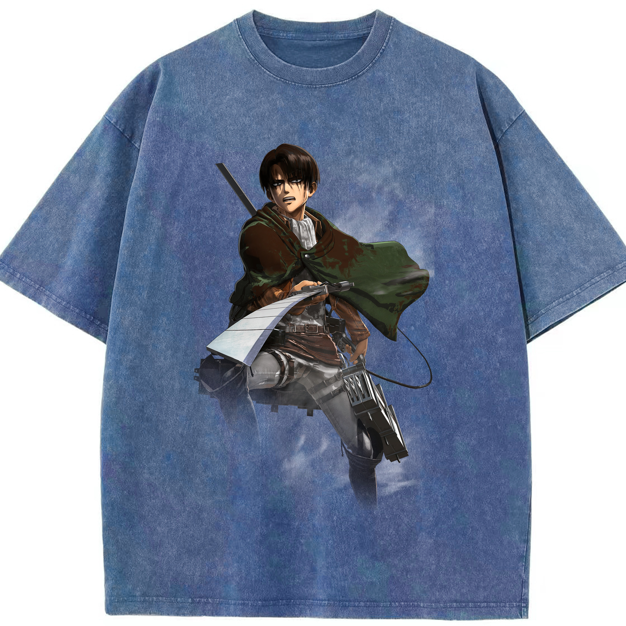 （画像用） 進撃の巨人 リヴァイ·アッカーマン Attack on Titan Levi Ackerman 綿100% ヴィンテージ風 半袖Tシャツ（フロントプリント）