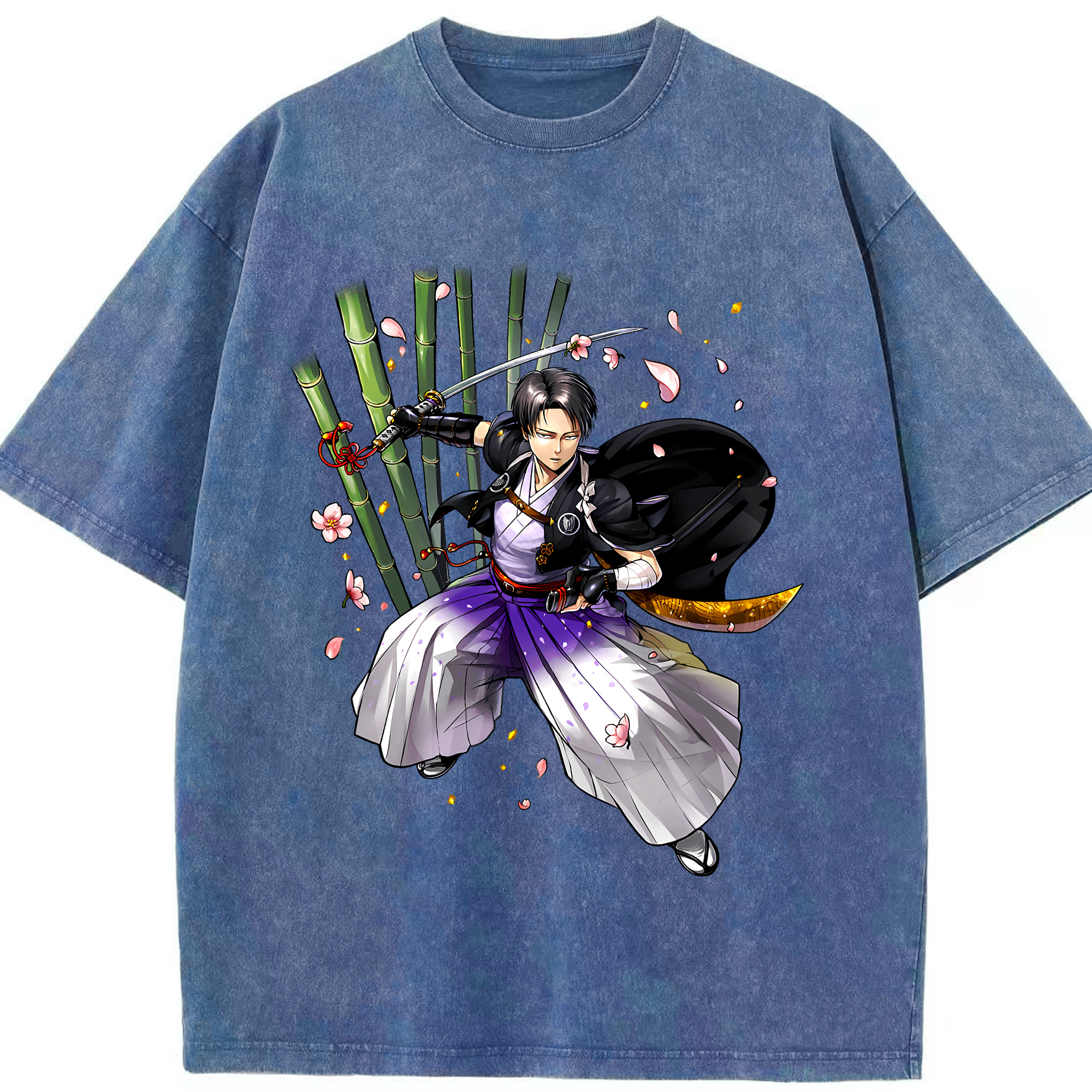 （画像用） 進撃の巨人 リヴァイ·アッカーマン Attack on Titan Levi Ackerman 綿100% ヴィンテージ風 半袖Tシャツ（フロントプリント）