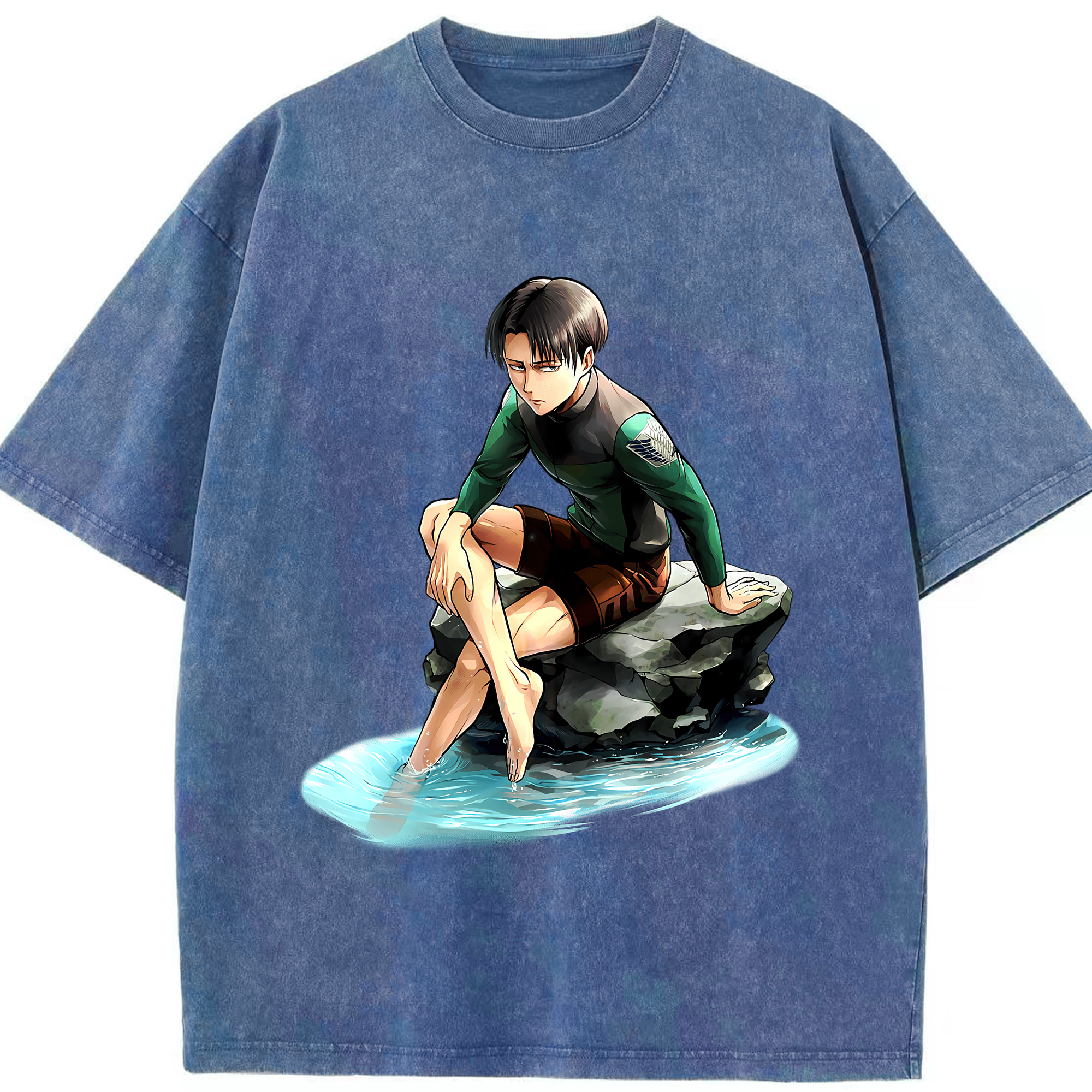 （画像用） 進撃の巨人 リヴァイ·アッカーマン Attack on Titan Levi Ackerman 綿100% ヴィンテージ風 半袖Tシャツ（フロントプリント）