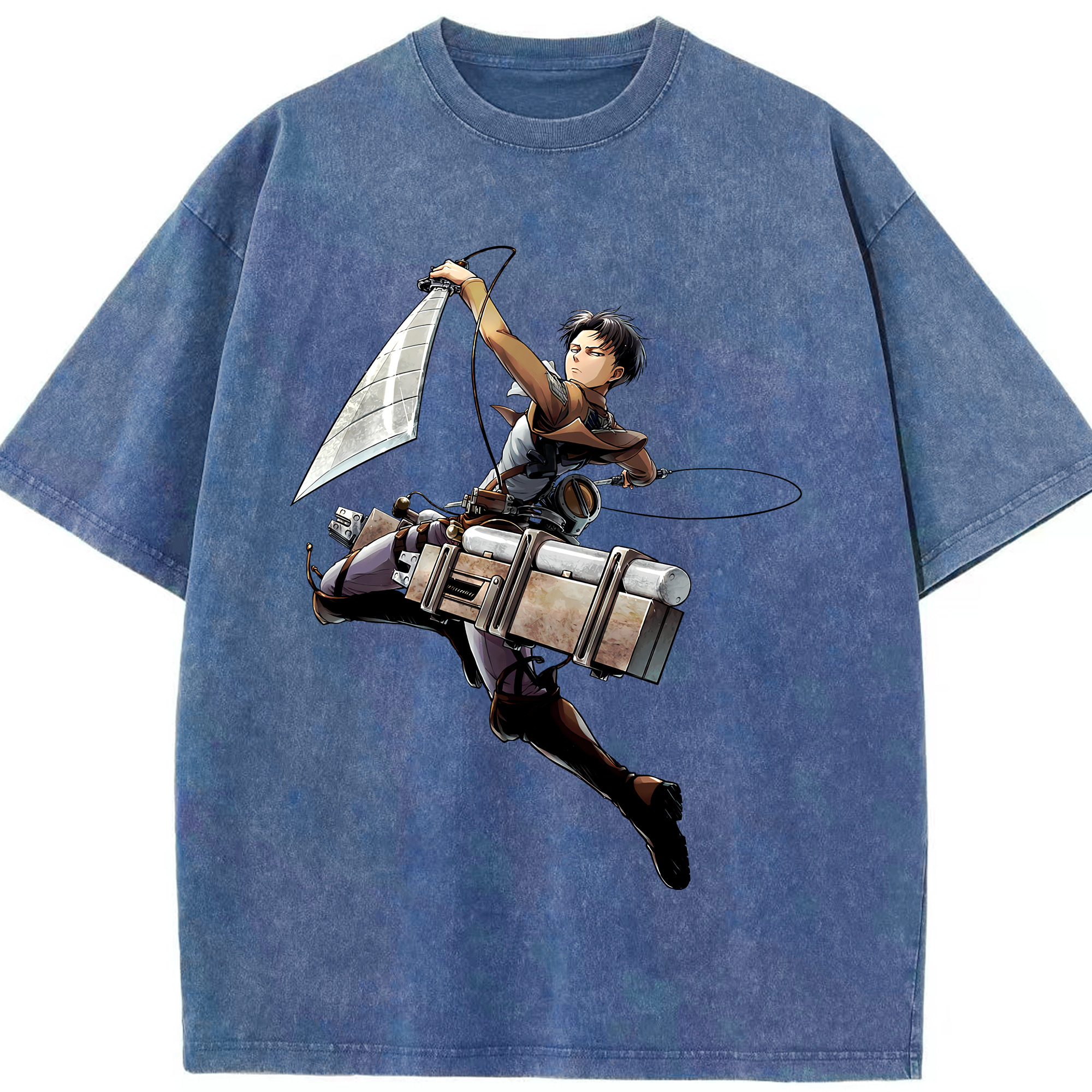 （画像用） 進撃の巨人 リヴァイ·アッカーマン Attack on Titan Levi Ackerman 綿100% ヴィンテージ風 半袖Tシャツ（フロントプリント）