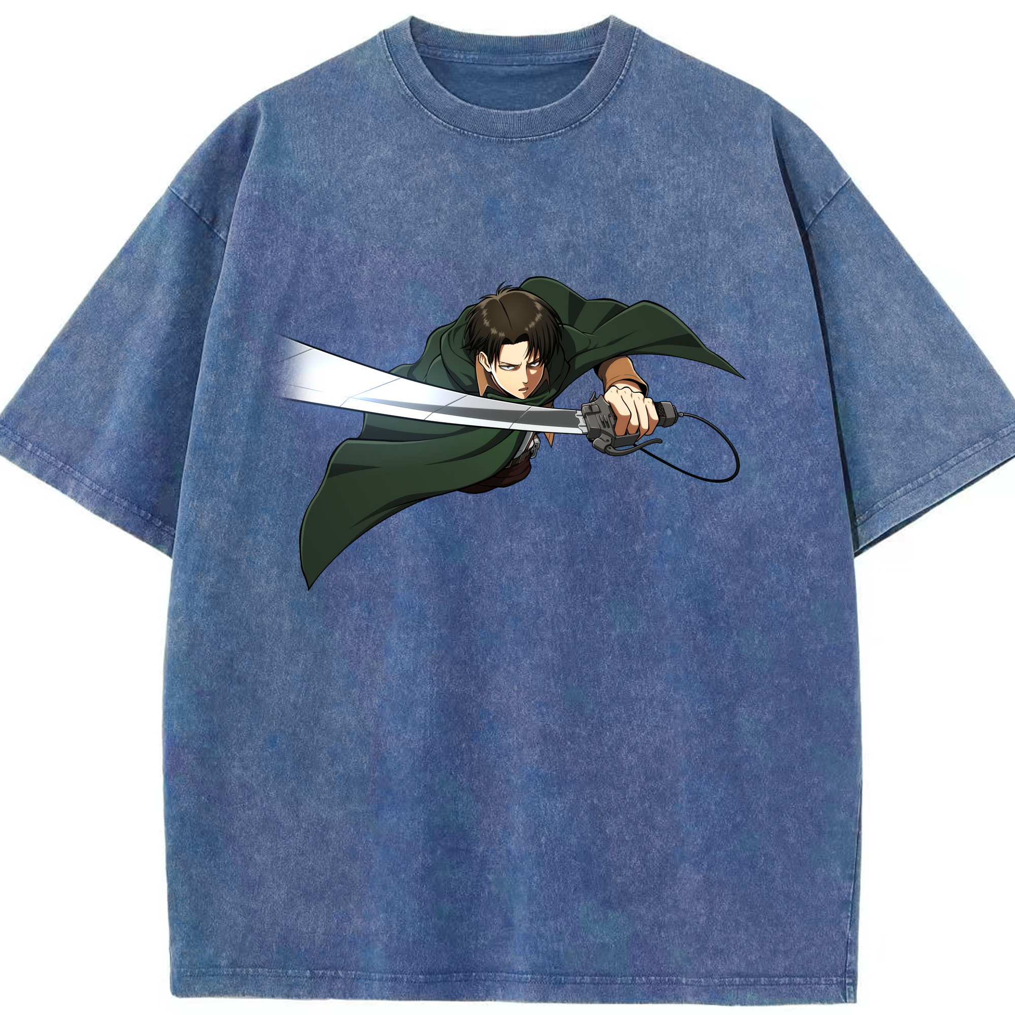 （画像用） 進撃の巨人 リヴァイ·アッカーマン Attack on Titan Levi Ackerman 綿100% ヴィンテージ風 半袖Tシャツ（フロントプリント）