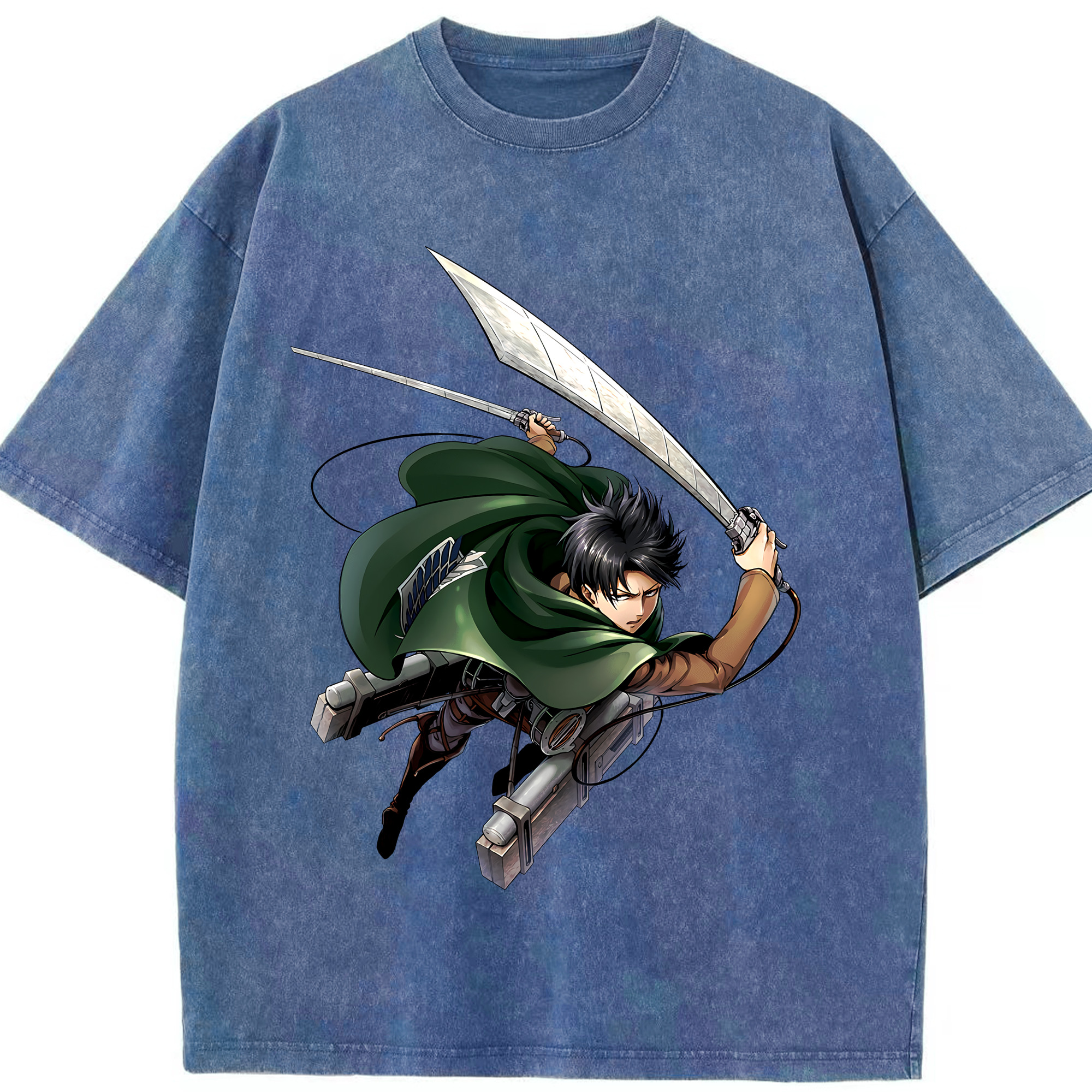 （画像用） 進撃の巨人 リヴァイ·アッカーマン Attack on Titan Levi Ackerman 綿100% ヴィンテージ風 半袖Tシャツ（フロントプリント）
