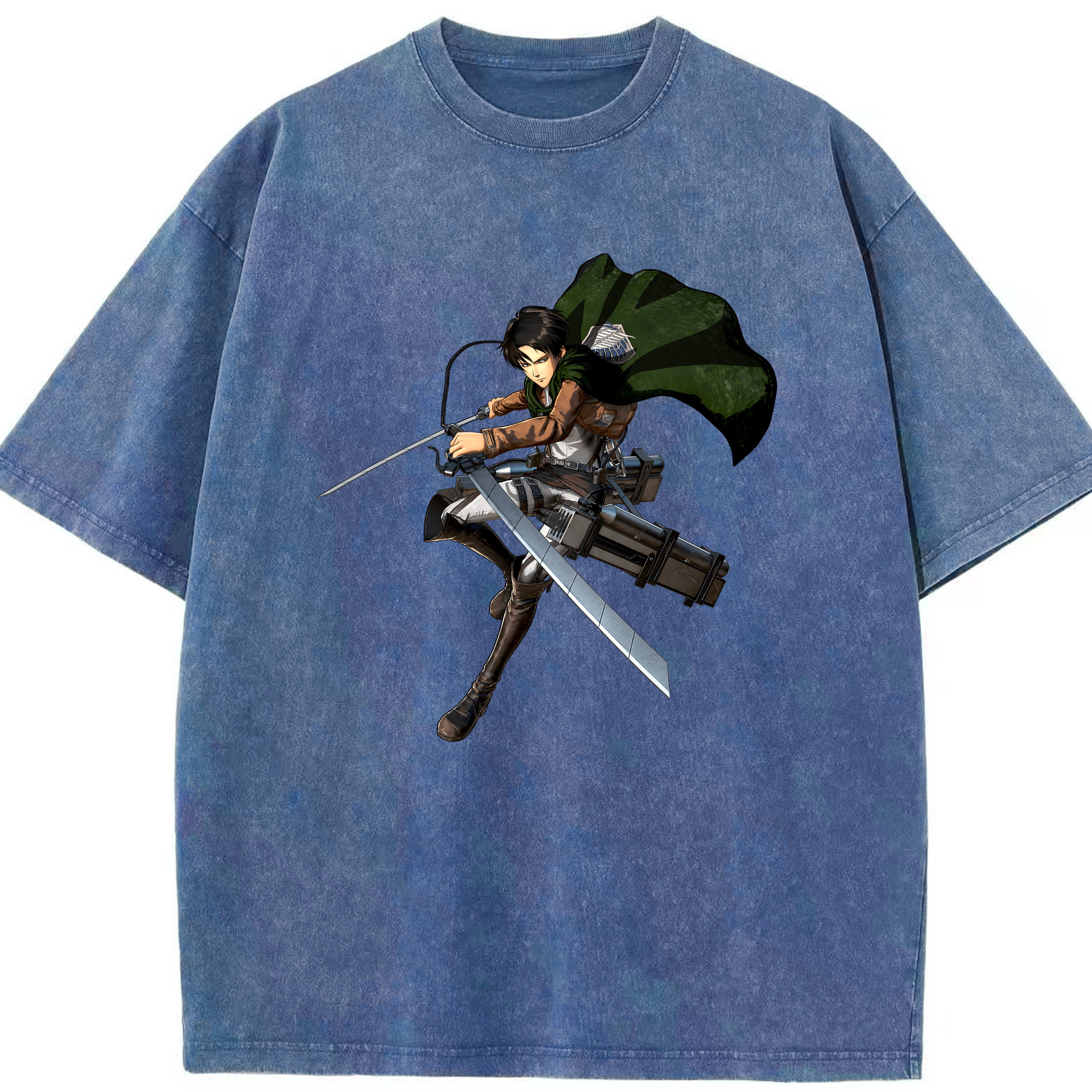（画像用） 進撃の巨人 リヴァイ·アッカーマン Attack on Titan Levi Ackerman 綿100% ヴィンテージ風 半袖Tシャツ（フロントプリント）