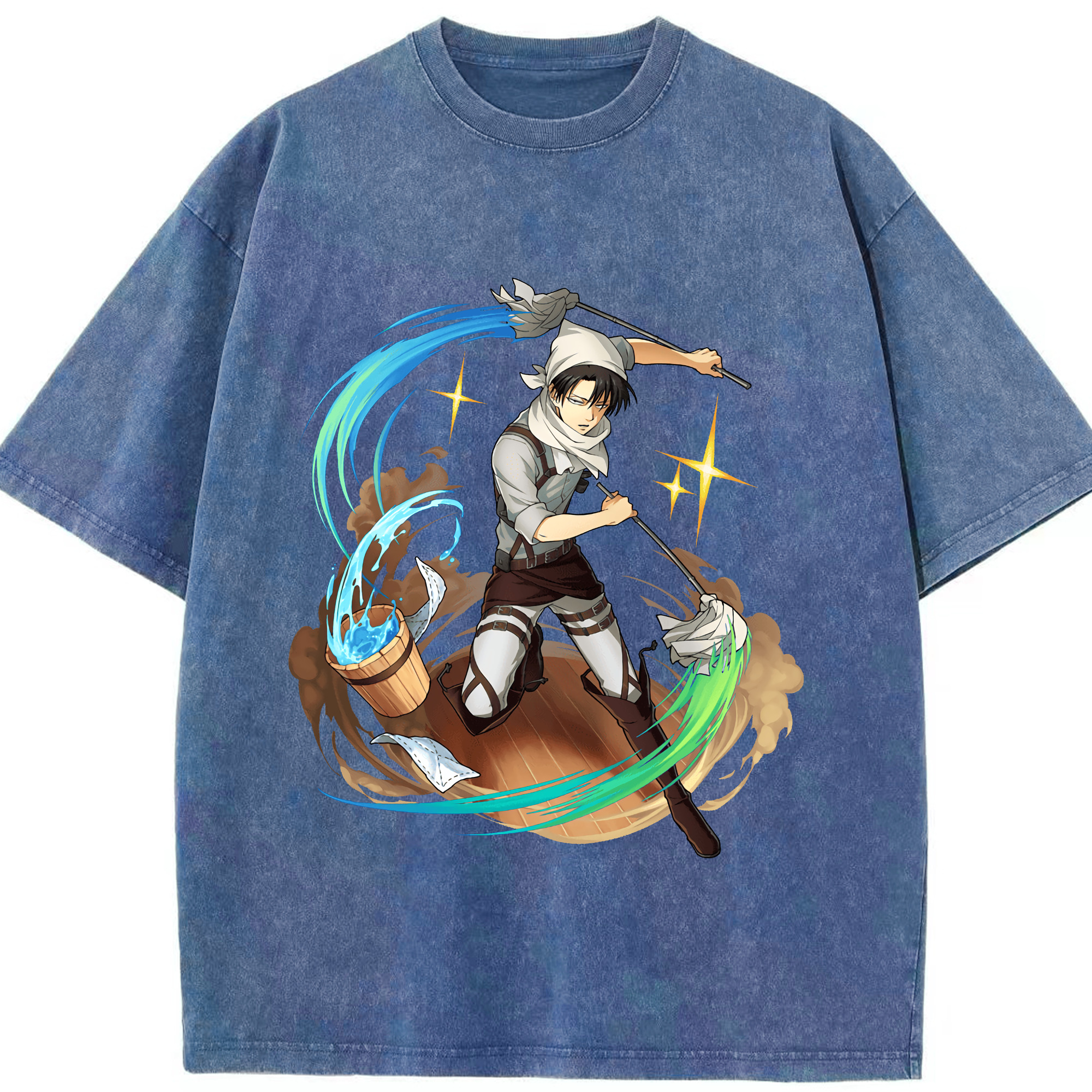 （画像用） 進撃の巨人 リヴァイ·アッカーマン Attack on Titan Levi Ackerman 綿100% ヴィンテージ風 半袖Tシャツ（フロントプリント）