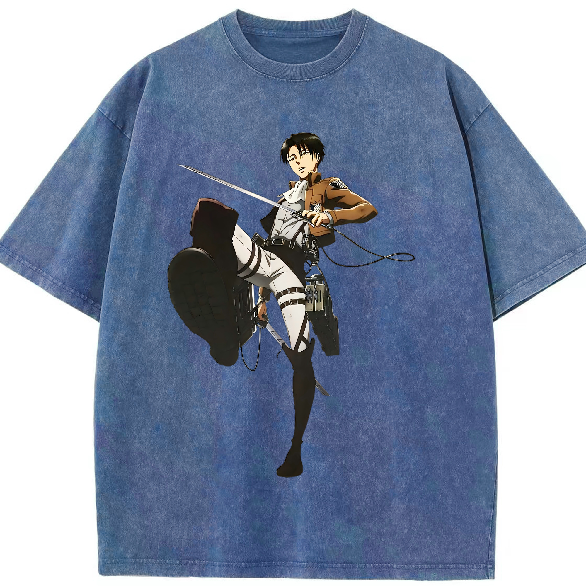 （画像用） 進撃の巨人 リヴァイ·アッカーマン Attack on Titan Levi Ackerman 綿100% ヴィンテージ風 半袖Tシャツ（フロントプリント）