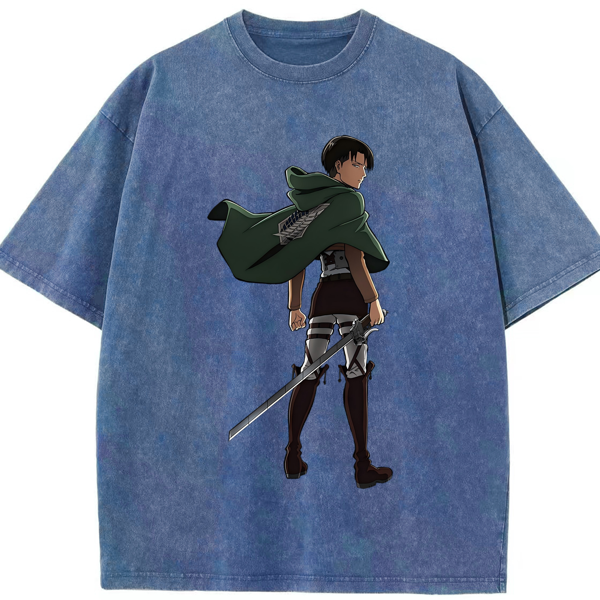 （画像用） 進撃の巨人 リヴァイ·アッカーマン Attack on Titan Levi Ackerman 綿100% ヴィンテージ風 半袖Tシャツ（フロントプリント）