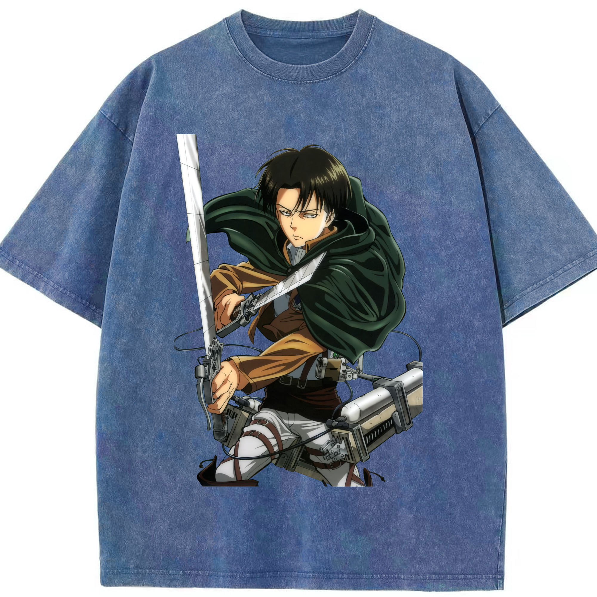 （画像用） 進撃の巨人 リヴァイ·アッカーマン Attack on Titan Levi Ackerman 綿100% ヴィンテージ風 半袖Tシャツ（フロントプリント）