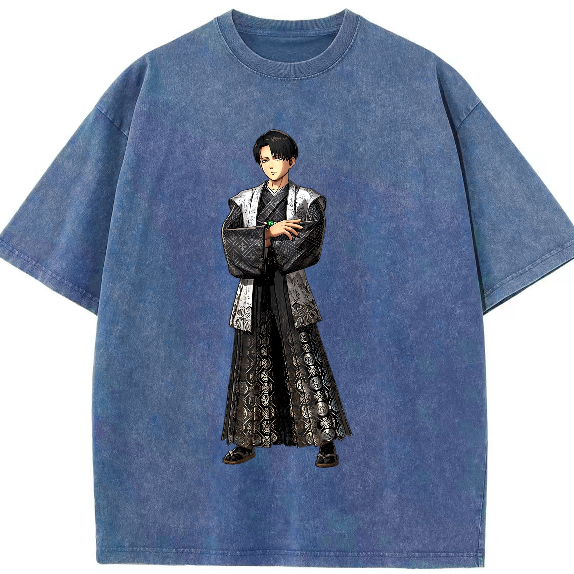 （画像用） 進撃の巨人 リヴァイ·アッカーマン Attack on Titan Levi Ackerman 綿100% ヴィンテージ風 半袖Tシャツ（フロントプリント）