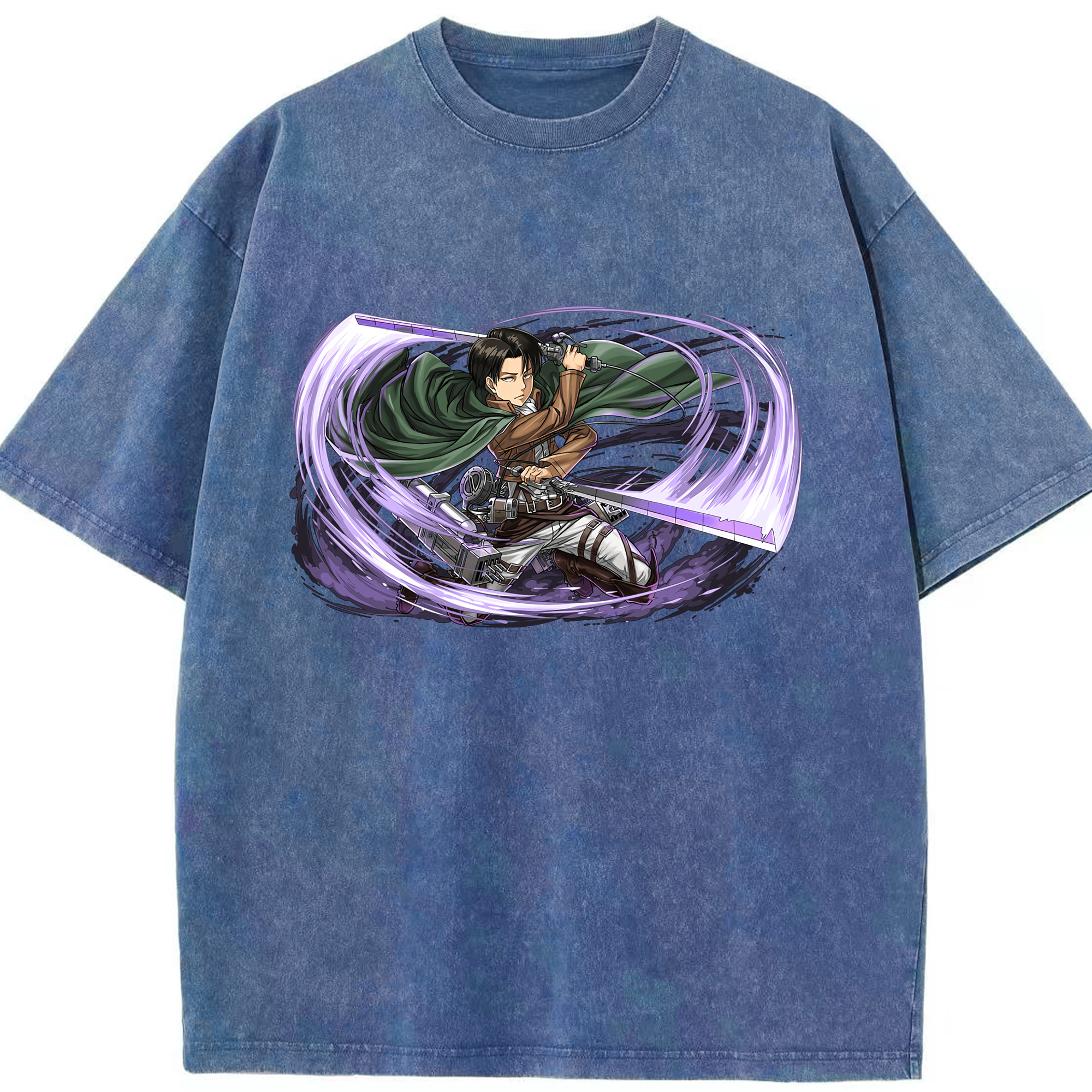 （画像用） 進撃の巨人 リヴァイ·アッカーマン Attack on Titan Levi Ackerman 綿100% ヴィンテージ風 半袖Tシャツ（フロントプリント）