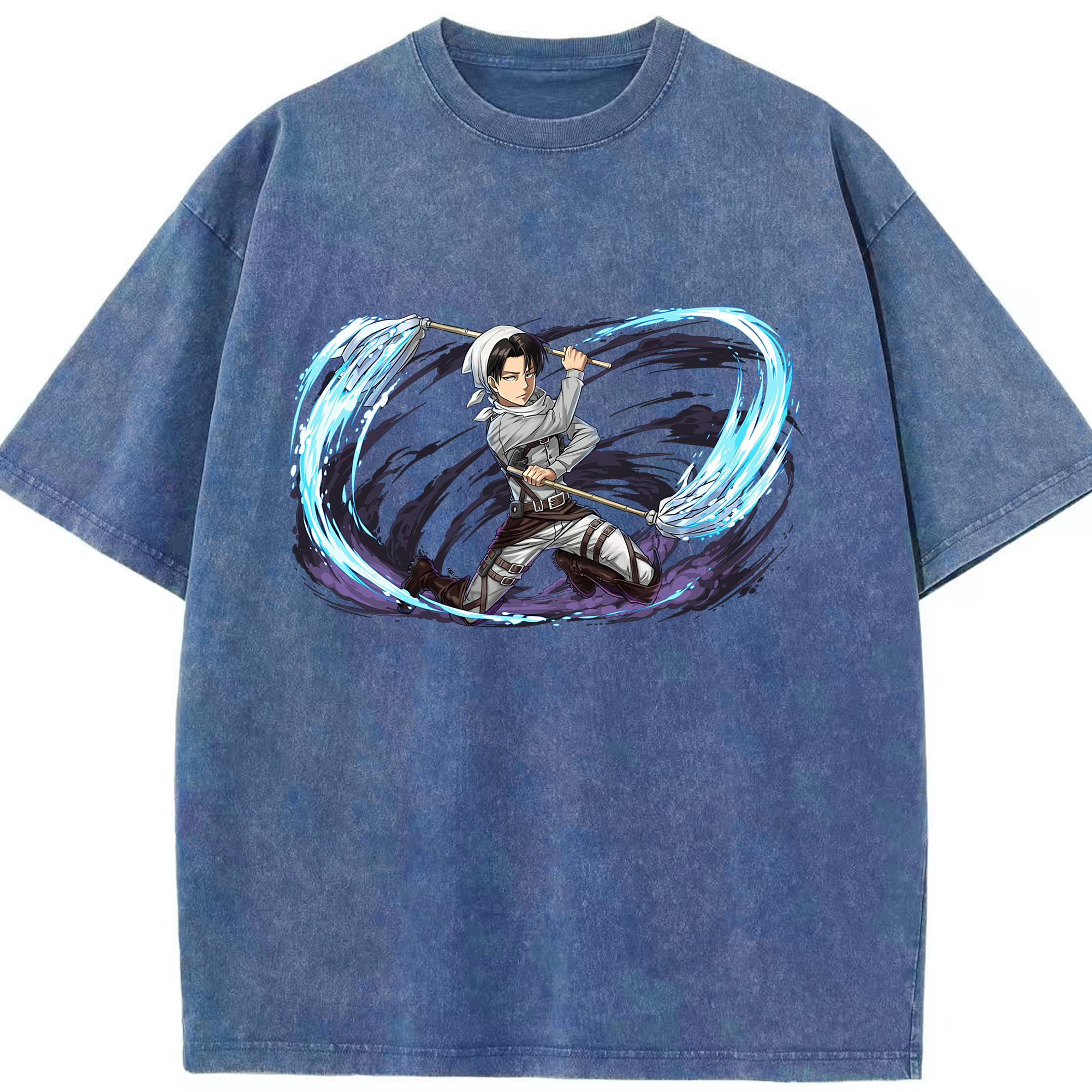 （画像用） 進撃の巨人 リヴァイ·アッカーマン Attack on Titan Levi Ackerman 綿100% ヴィンテージ風 半袖Tシャツ（フロントプリント）