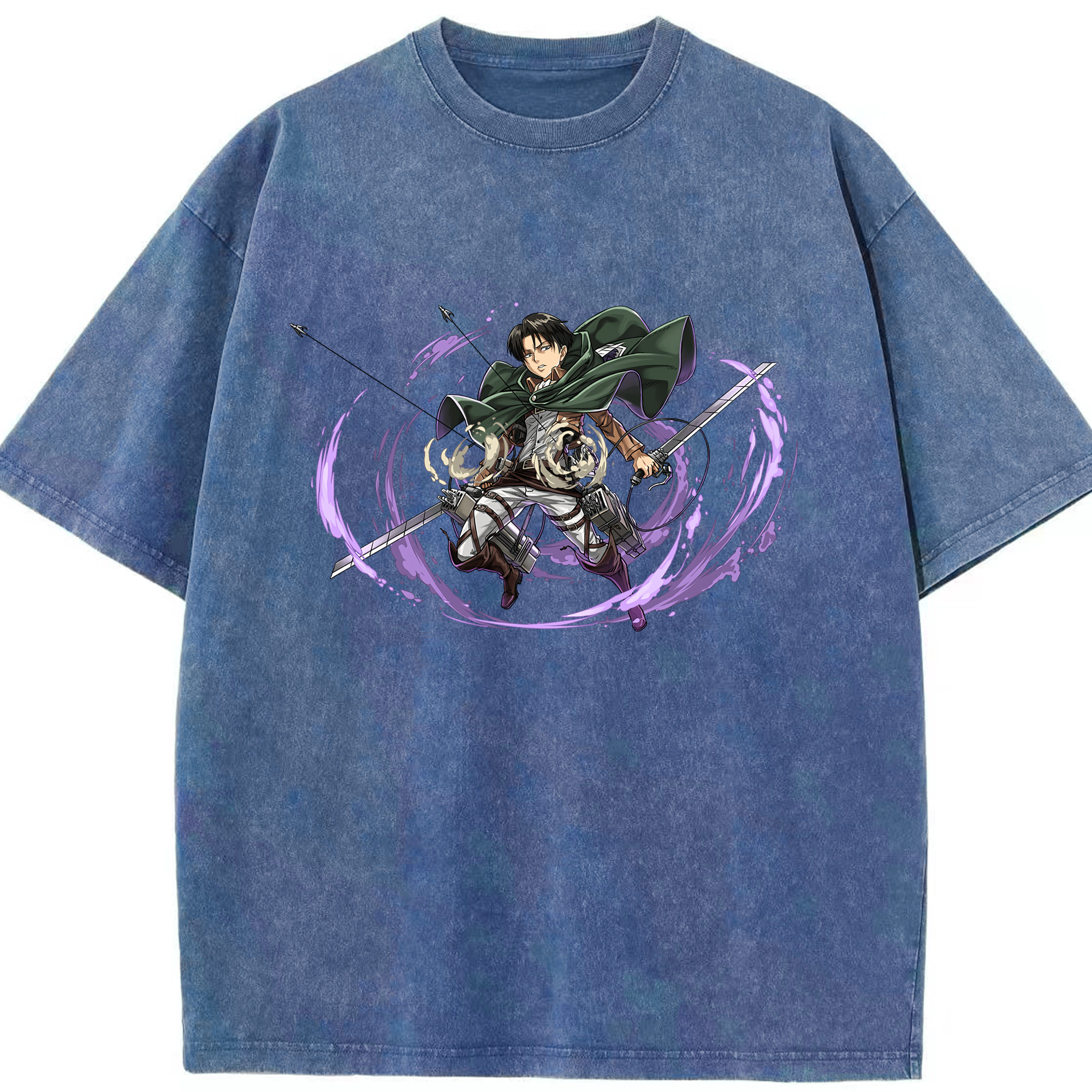 （画像用） 進撃の巨人 リヴァイ·アッカーマン Attack on Titan Levi Ackerman 綿100% ヴィンテージ風 半袖Tシャツ（フロントプリント）