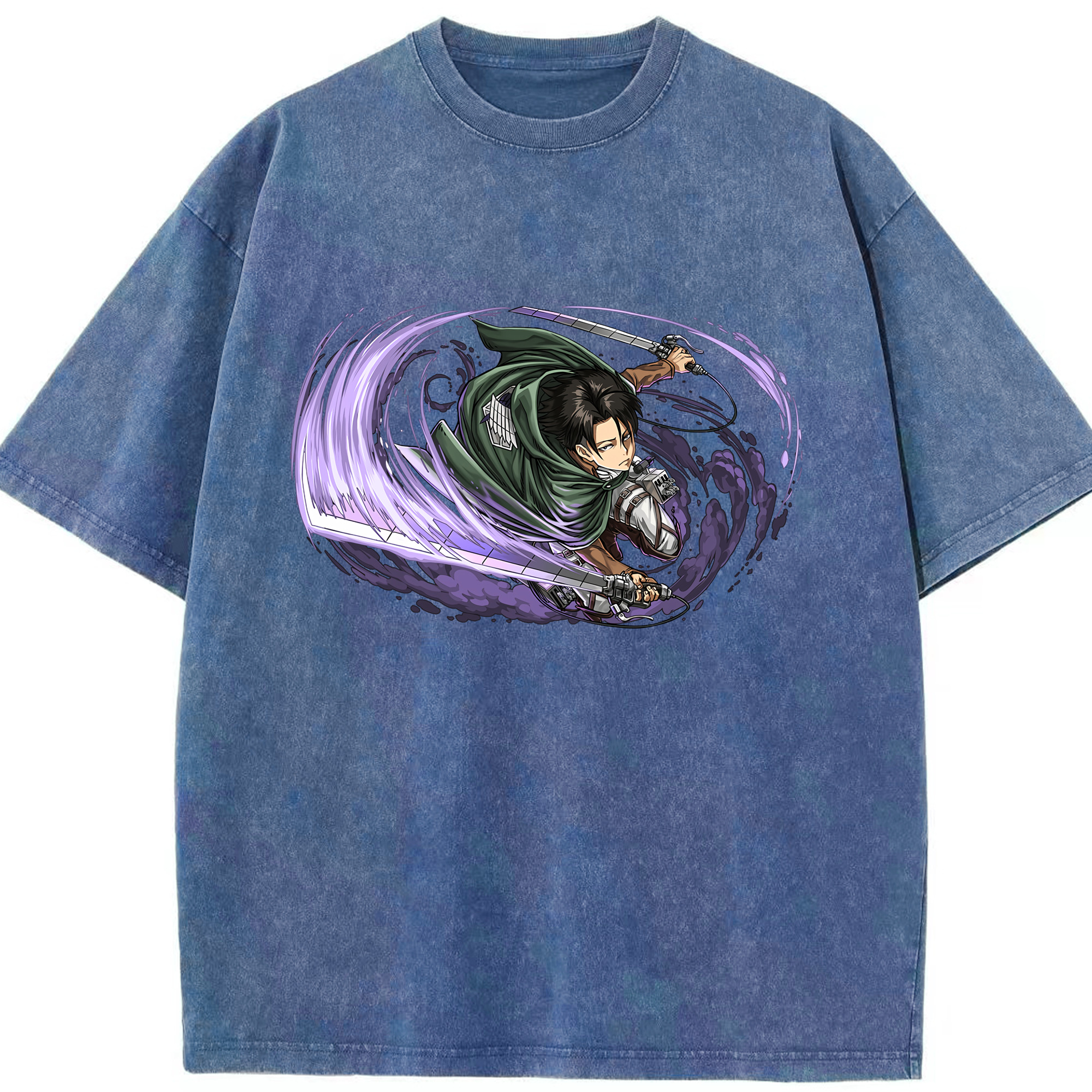 （画像用） 進撃の巨人 リヴァイ·アッカーマン Attack on Titan Levi Ackerman 綿100% ヴィンテージ風 半袖Tシャツ（フロントプリント）