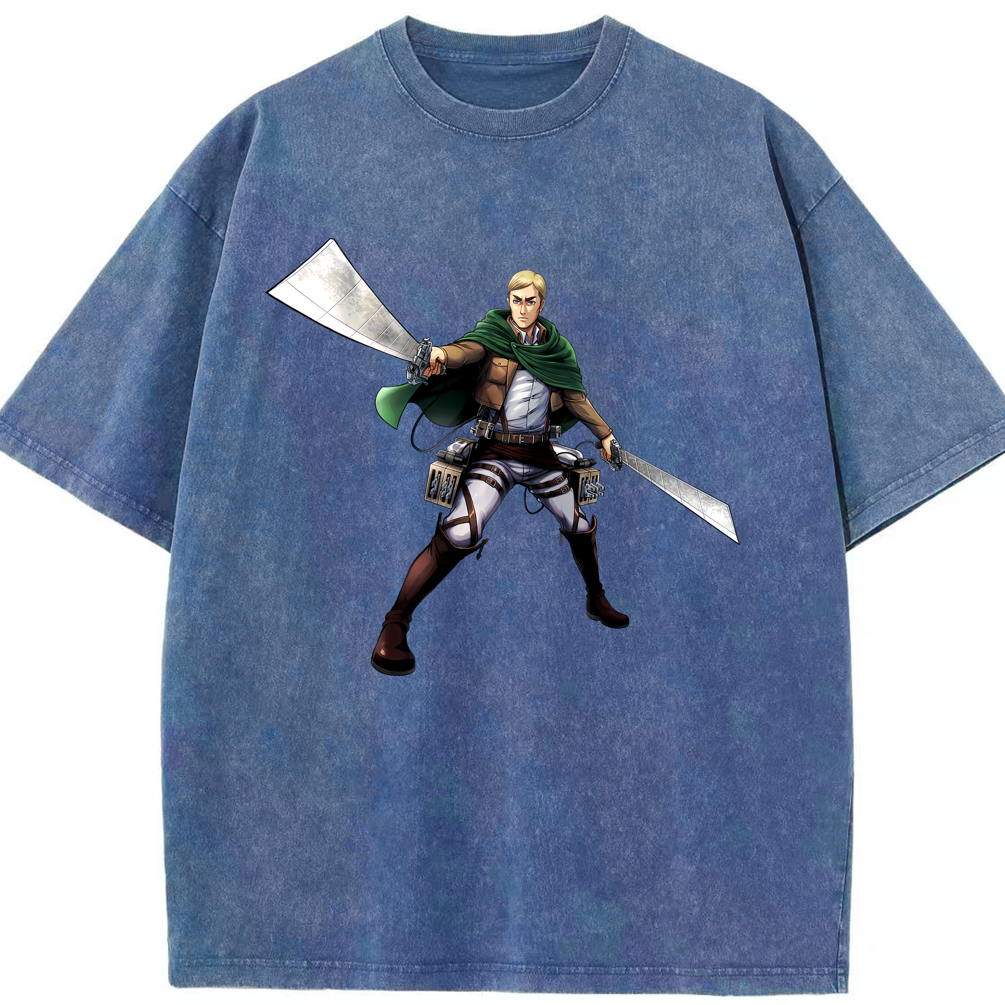 （画像用） 進撃の巨人 エルヴィン・スミス Attack on Titan Erwin Smith 綿100% ヴィンテージ風 半袖Tシャツ（フロントプリント）