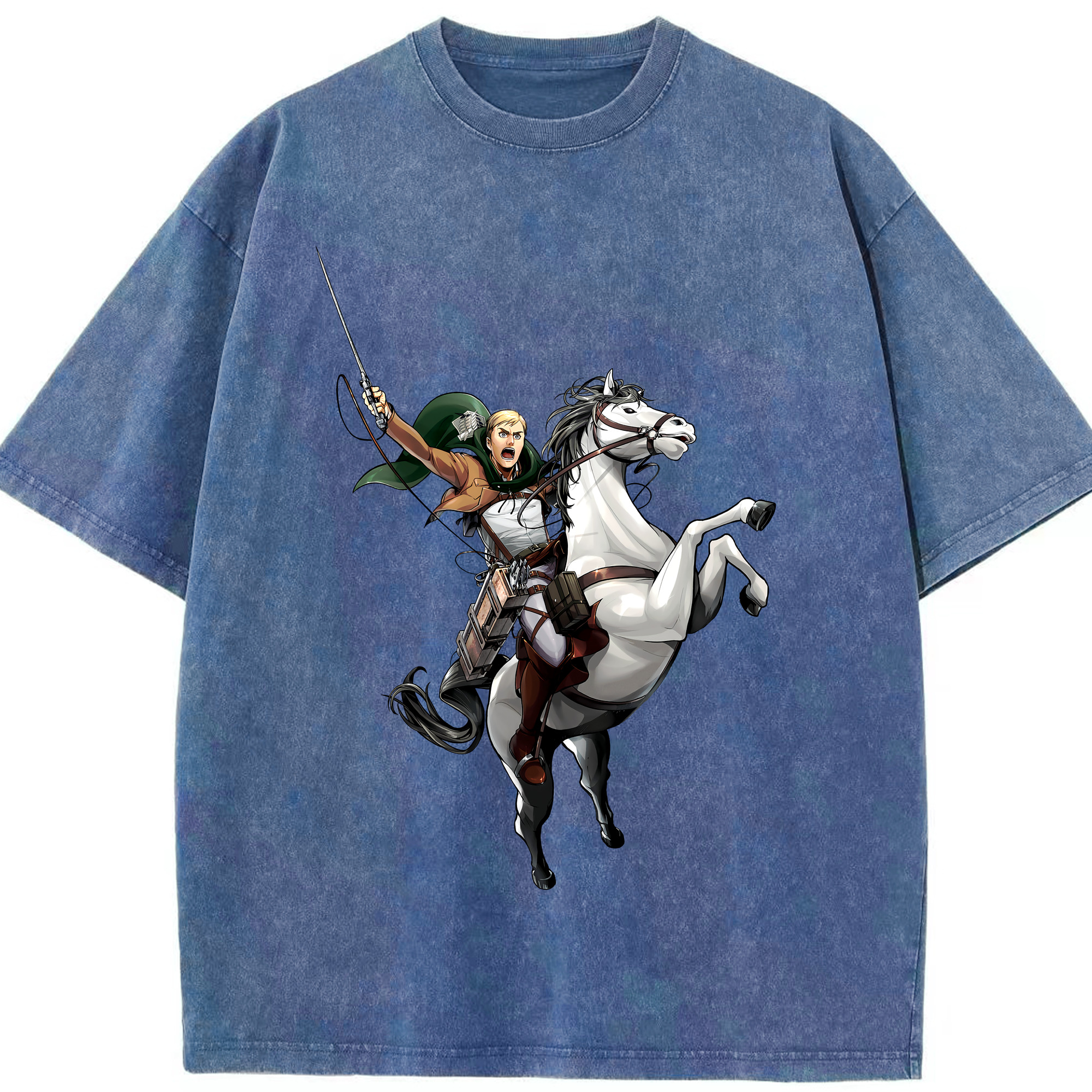 （画像用） 進撃の巨人 エルヴィン・スミス Attack on Titan Erwin Smith 綿100% ヴィンテージ風 半袖Tシャツ（フロントプリント）