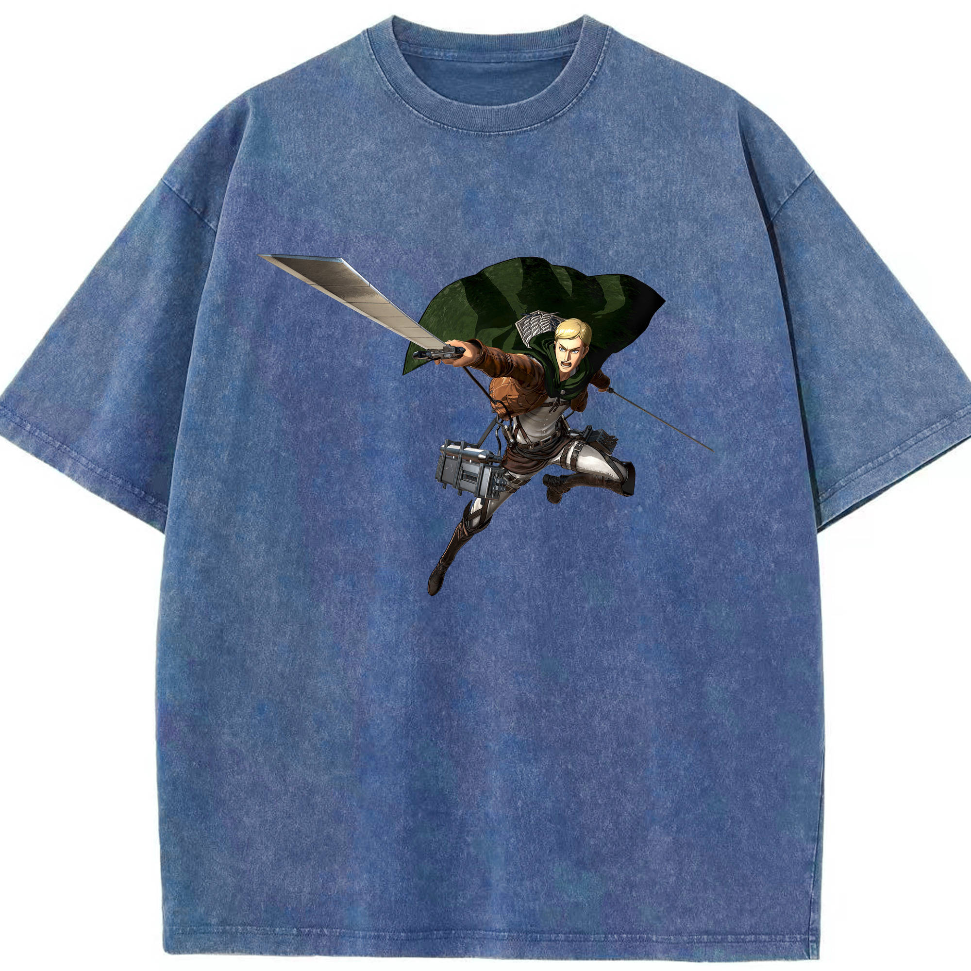 （画像用） 進撃の巨人 エルヴィン・スミス Attack on Titan Erwin Smith 綿100% ヴィンテージ風 半袖Tシャツ（フロントプリント）