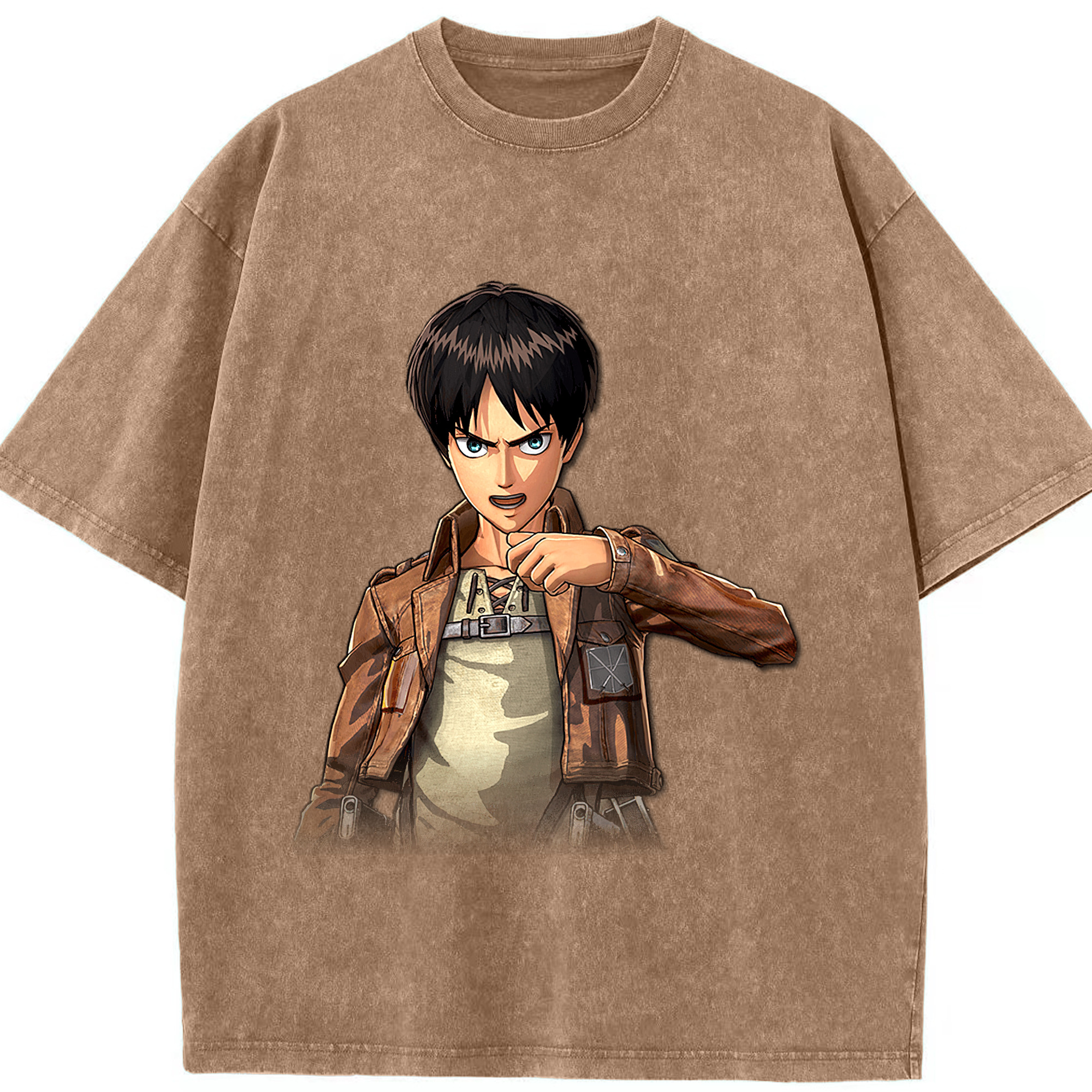 （画像用） 進撃の巨人 エレン･イェーガー Attack on Titan Eren Jäger 綿100% ヴィンテージ風 半袖Tシャツ（フロントプリント）