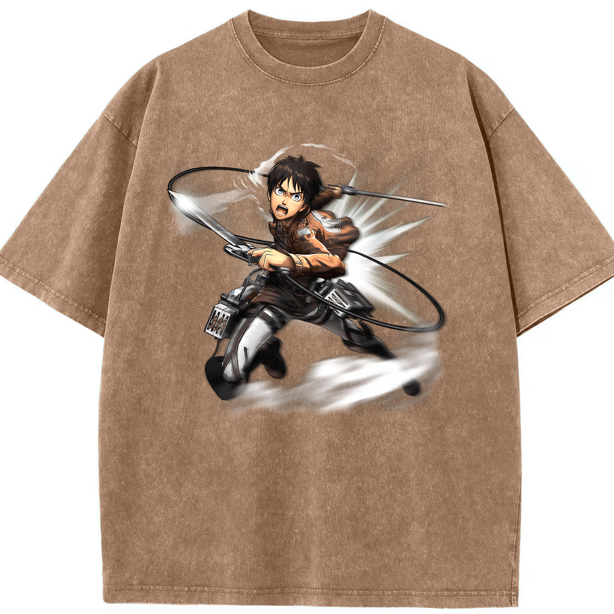 （画像用） 進撃の巨人 エレン･イェーガー Attack on Titan Eren Jäger 綿100% ヴィンテージ風 半袖Tシャツ（フロントプリント）