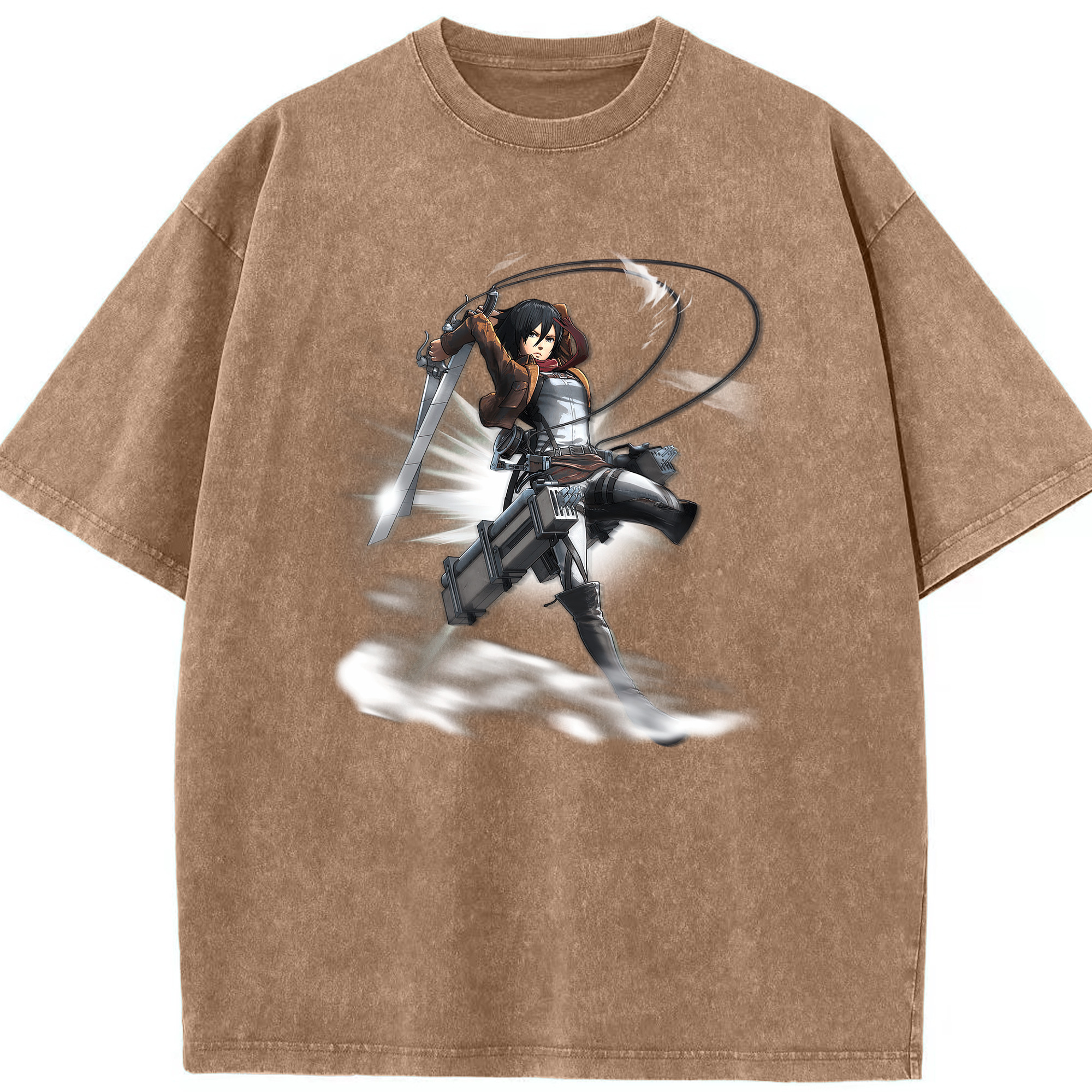 （画像用） 進撃の巨人 ミカサ·アッカーマン Attack on Titan Mikasa Ackerman 綿100% ヴィンテージ風 半袖Tシャツ（フロントプリント）