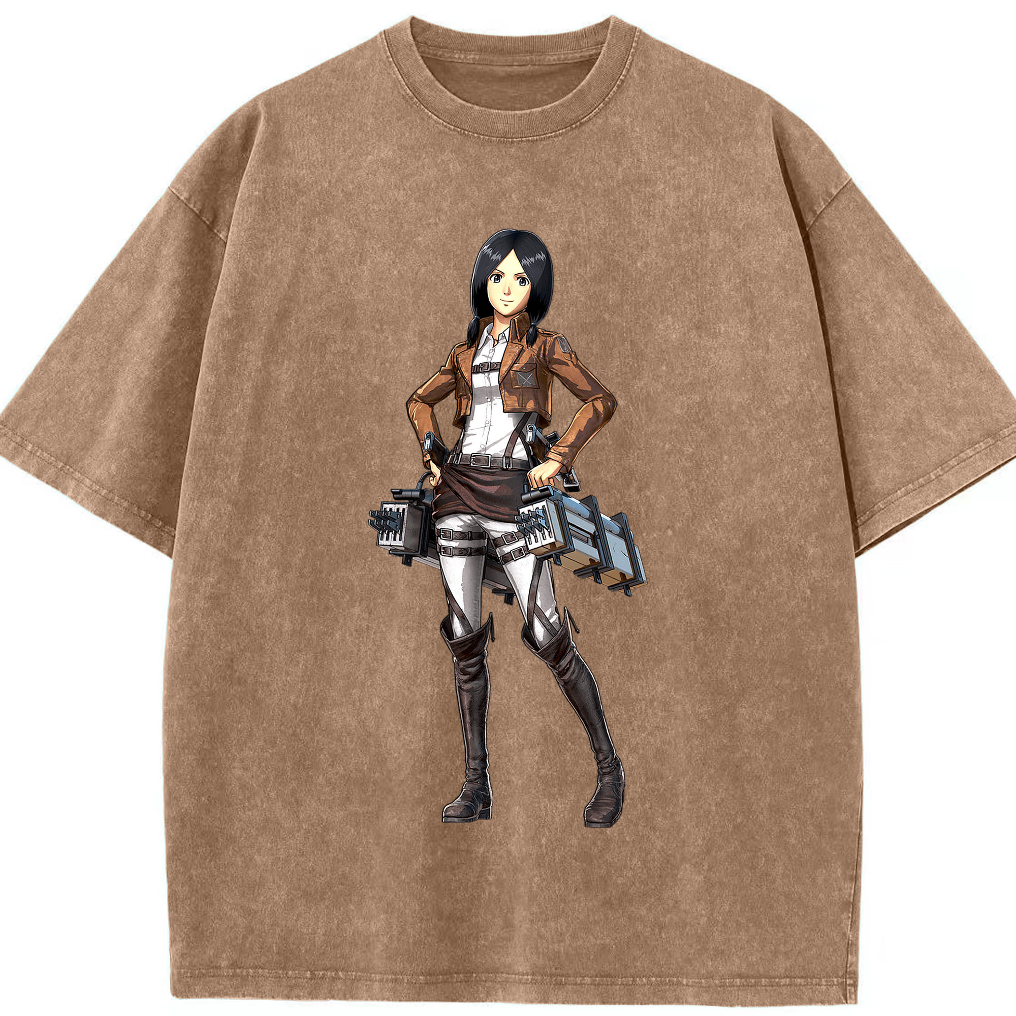 （画像用） 進撃の巨人 ミカサ·アッカーマン Attack on Titan Mikasa Ackerman 綿100% ヴィンテージ風 半袖Tシャツ（フロントプリント）