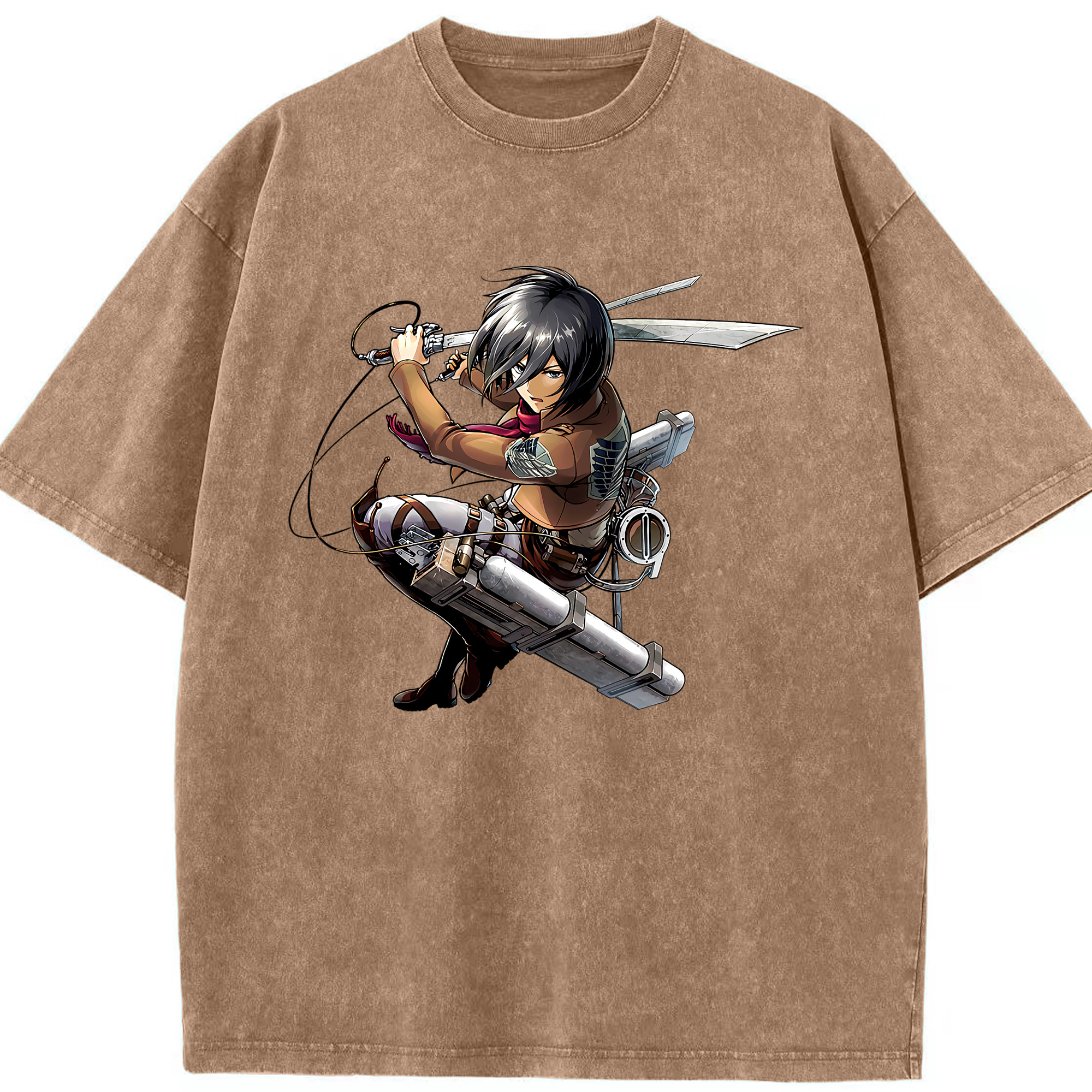 （画像用） 進撃の巨人 ミカサ·アッカーマン Attack on Titan Mikasa Ackerman 綿100% ヴィンテージ風 半袖Tシャツ（フロントプリント）